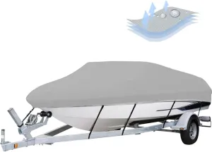 Boat Covers,17-19FT 210D Boat Cover,600 * 310cm Heavy Duty Waterproof UV Marine Grade Oxford Fabric fits V-Hull,Durable and Tear Proof, Fishing Ski Pro-Style Bass Boats,Gray