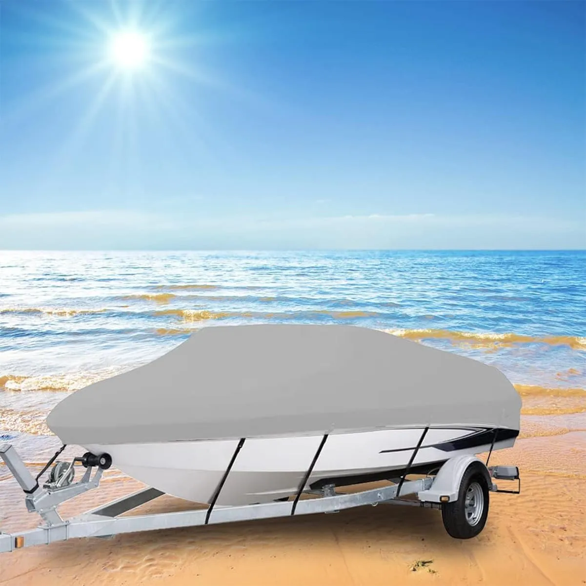 Boat Covers,17-19FT 210D Boat Cover,600 * 310cm Heavy Duty Waterproof UV Marine Grade Oxford Fabric fits V-Hull,Durable and Tear Proof, Fishing Ski Pro-Style Bass Boats,Gray