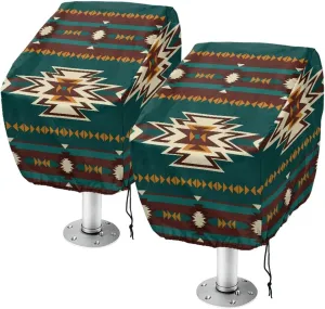 Boatee Green Aztec Boat Folding Seat Cover Dust Proof Captain Chair Helmsman Dust Waterproof Furniture UV Resistant Boat Seat Cover for Outdoor Yacht Ship Fishing Native American Boat Seats