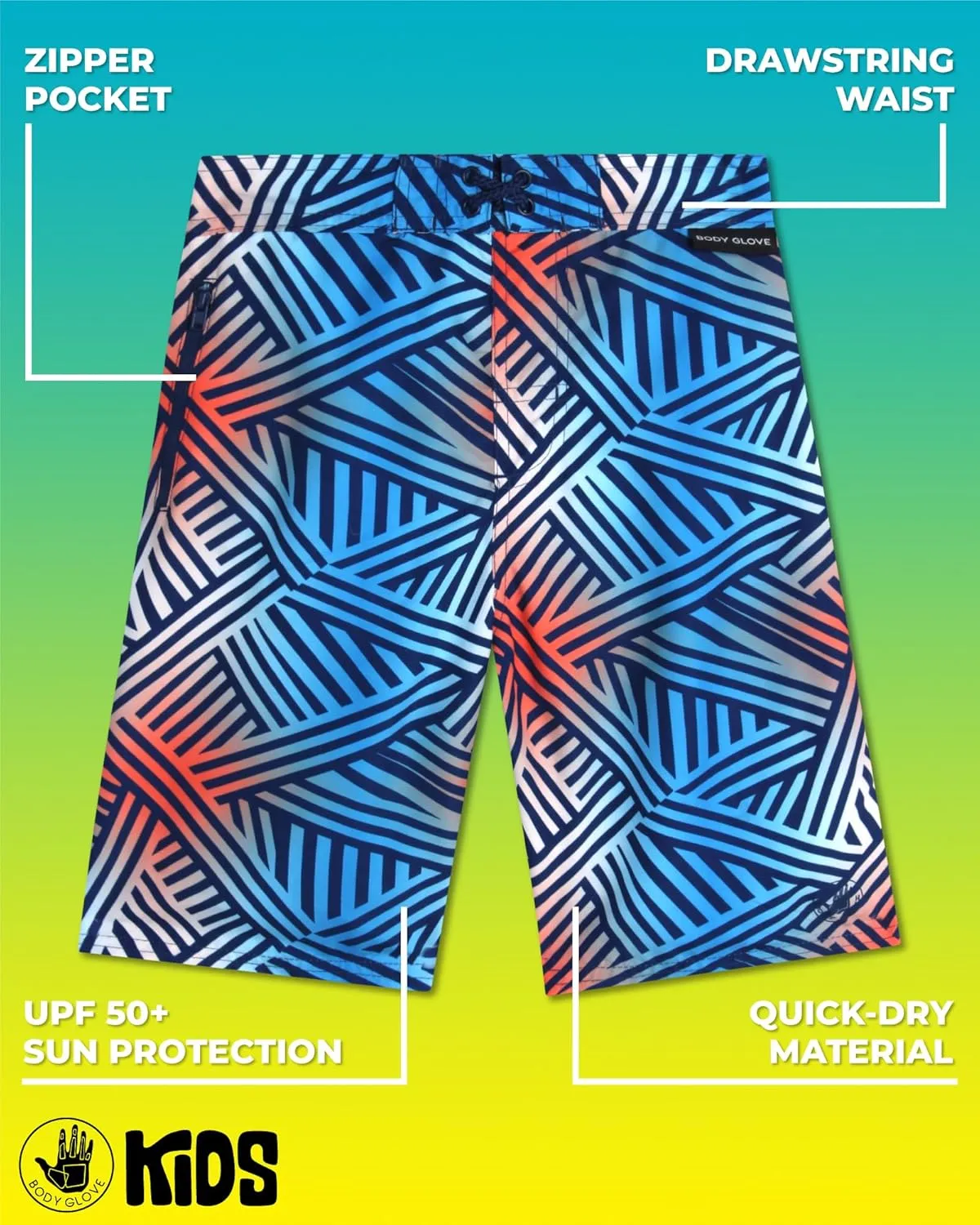 Body Glove Boys Swim Board Shorts - UPF 50  Quick Dry Boys Swim Trunks Bathing Suit Kids Swimwear with Pockets(Sizes: 8-18)