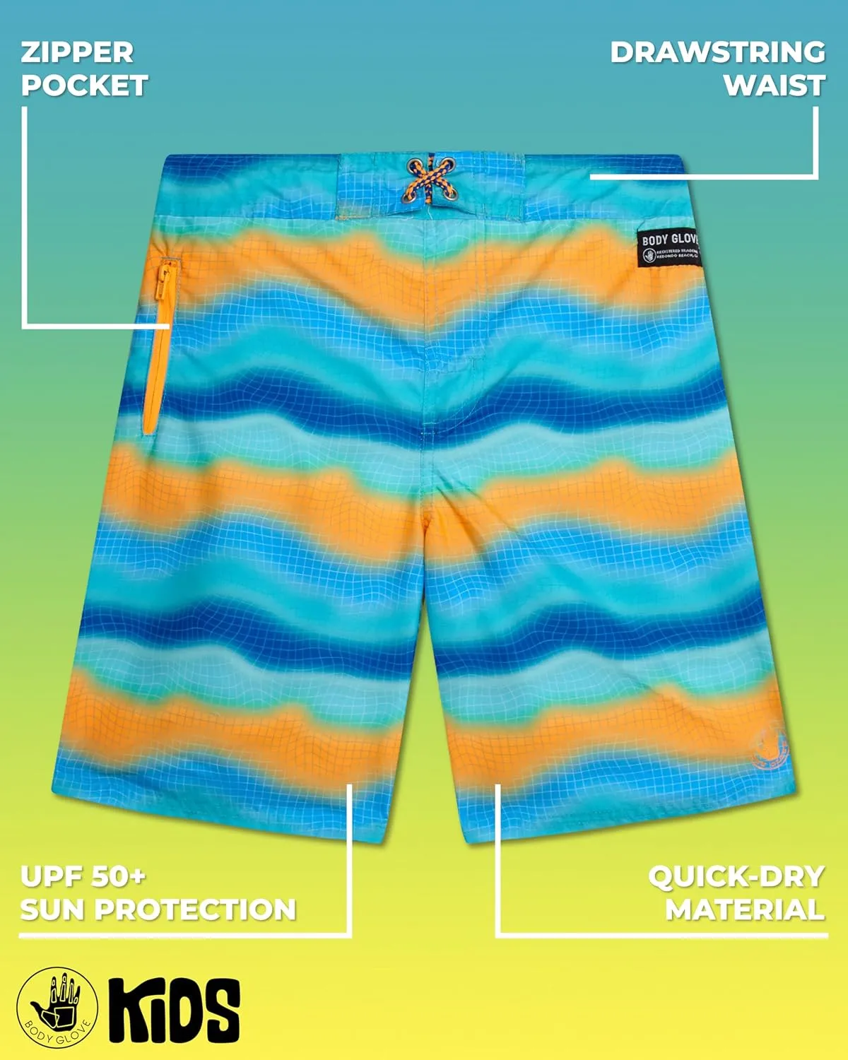Body Glove Boys Swim Trunks - UPF 50  Quick Dry Boys Swim Board Shorts Bathing Suit Kids Swimwear with Pockets (Sizes: 8-16)
