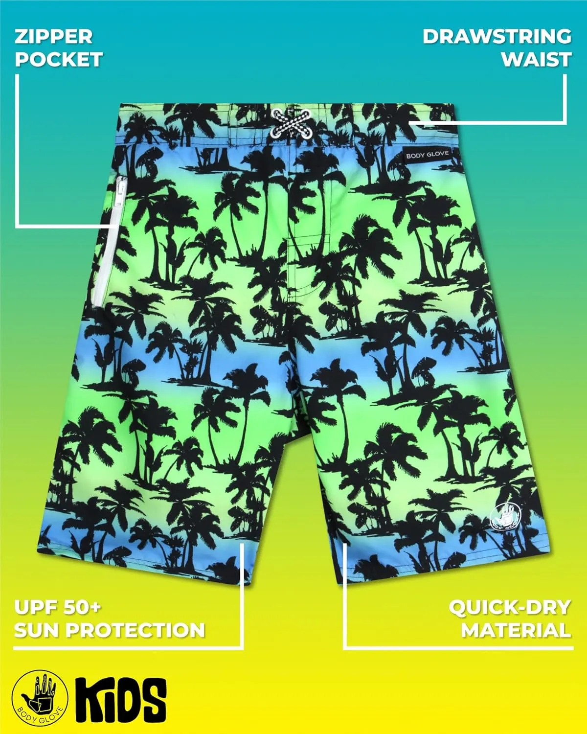 Body Glove Boys Swim Trunks - UPF 50  Quick Dry Boys Swim Board Shorts Bathing Suit Kids Swimwear with Pockets (Sizes: 8-16)