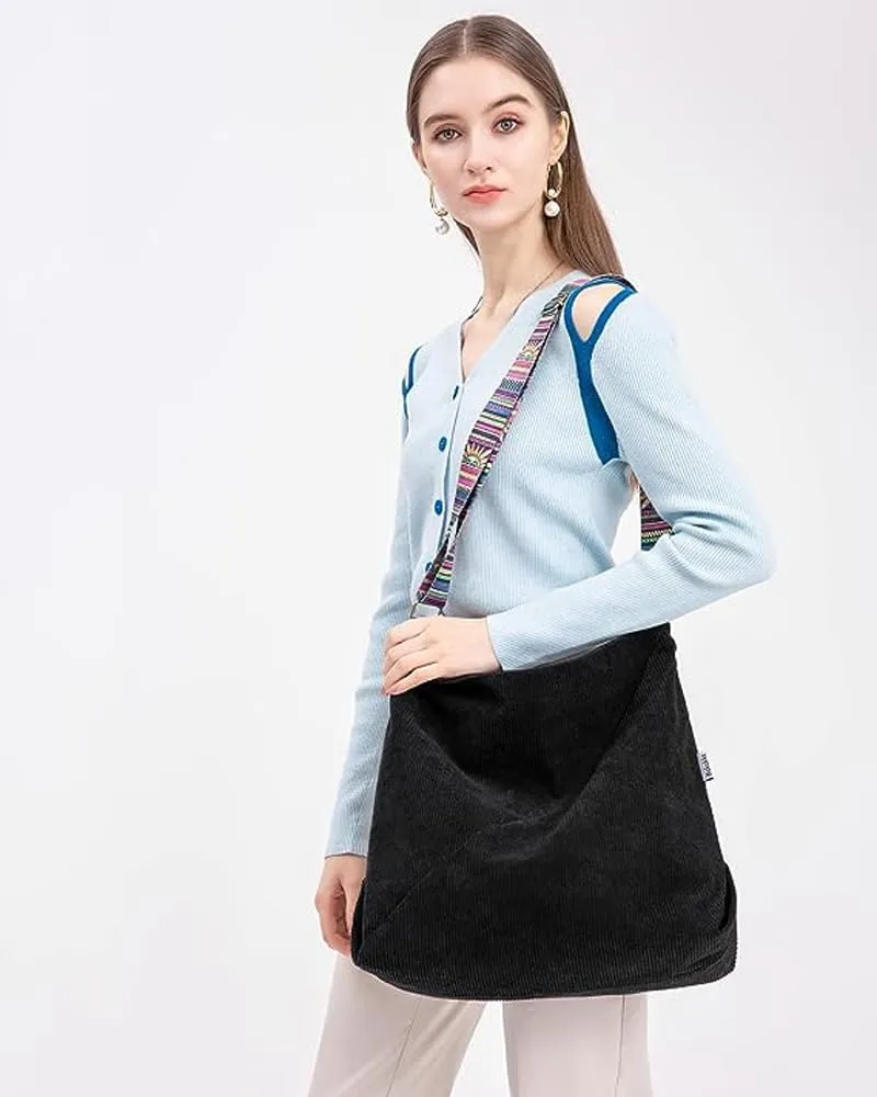 Bohemian Tote Bag Women Stylish Handbag Shoulder Bag Purse Large Crossbody Bag Corduroy Hobo Bag Carryall Daypack