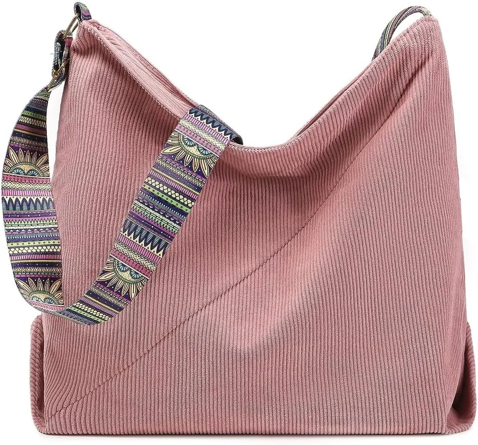 Bohemian Tote Bag Women Stylish Handbag Shoulder Bag Purse Large Crossbody Bag Corduroy Hobo Bag Carryall Daypack