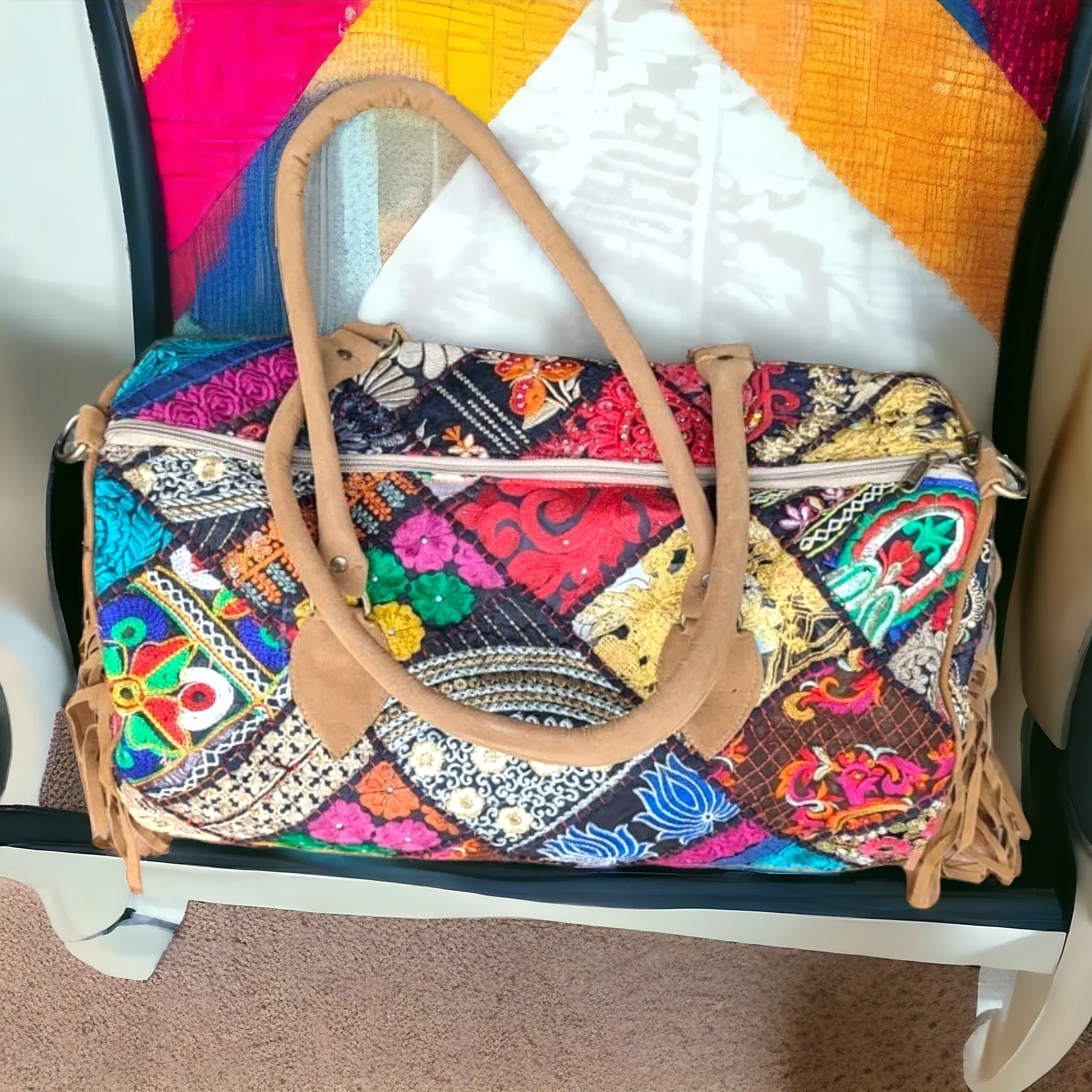 Boho Duffle Bag w Fringes