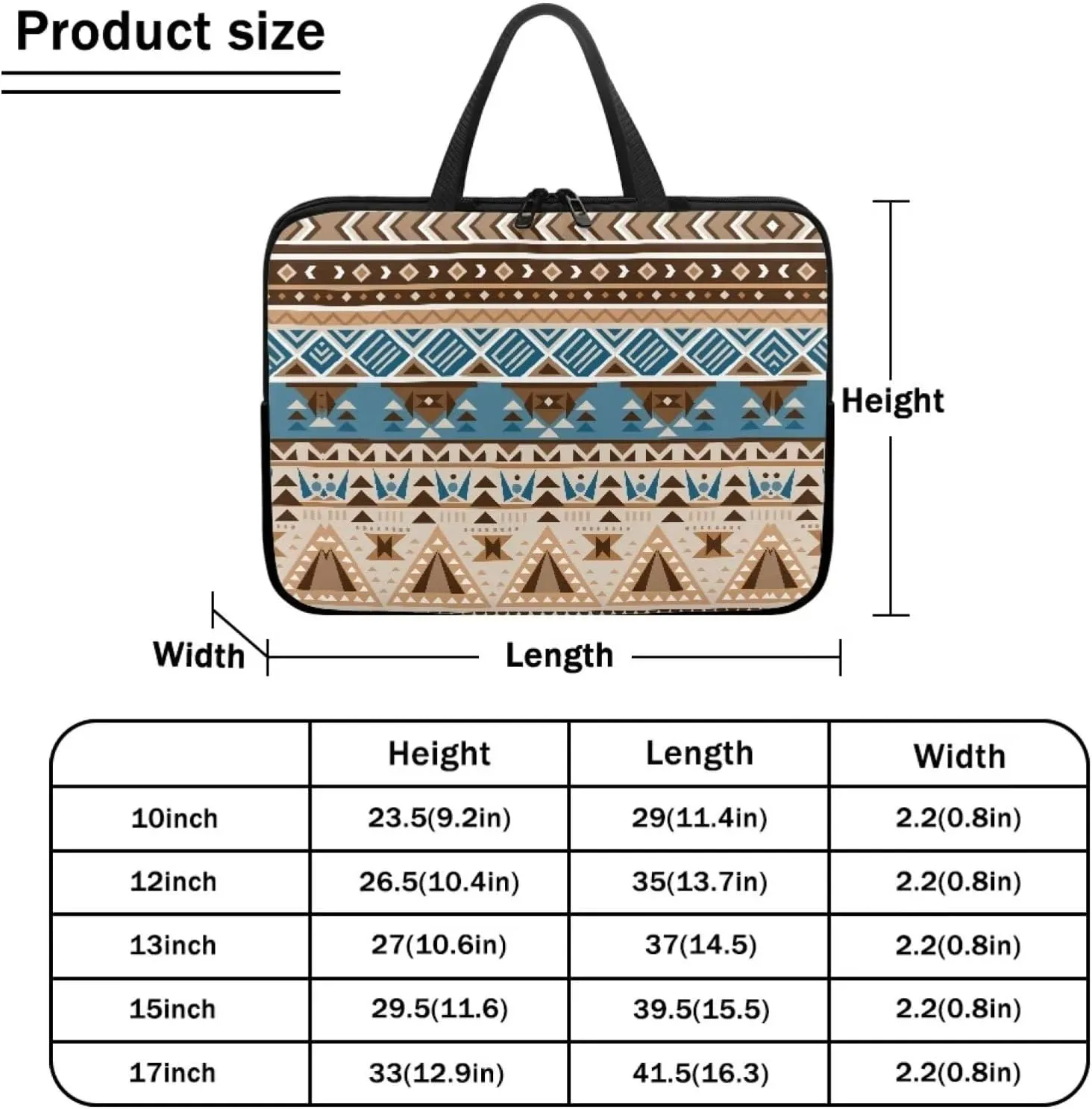 Boho Ethnic Print Computer Sleeve Laptop Bag Neoprene Netbook Computer Tablet PC Handle Carrying Case Notebook Cover Pouch Holder Protection
