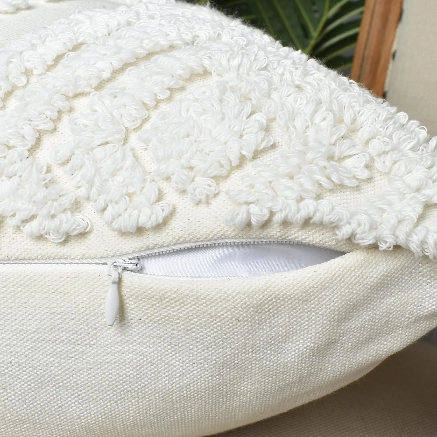 Boho Style Sofa Throw Pillow Covers – Exquisitely Crafted with Hand-Finished Tuft with Thick Cotton Tassel Details – Soft & Stylish Moroccan Decorative, 18x18inch (Spring Ruched)