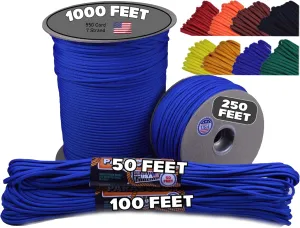 BORED? PARACORD! 550 lb Paracord - Ideal for Crafting, Camping, DIY Projects, Active & Military Outdoors - Strong Survival Rope - Tactical Parachute Cord Type III - Royal Blue 250 Feet