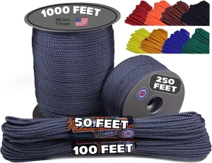 BORED? PARACORD! 550 lb Paracord - Ideal for Crafting, Camping, DIY Projects, Active & Military Outdoors - Strong Survival Rope - Tactical Parachute Cord Type III - Silver Diamonds 250 Feet