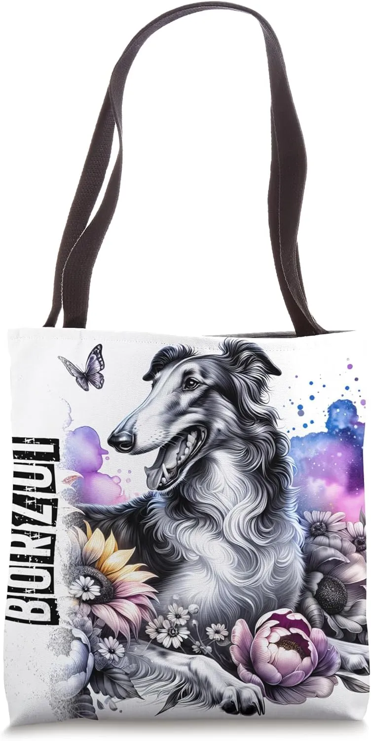 Borzoi Dog Mama Floral Russian Wolfhound Long Hair Greyhound Tote Bag