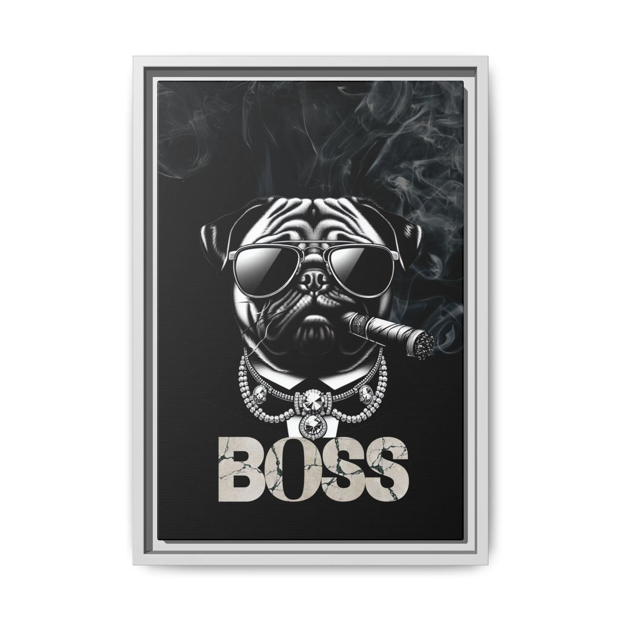 Boss Pug Canvas Wall Art Framed | Stylish Wall Decor