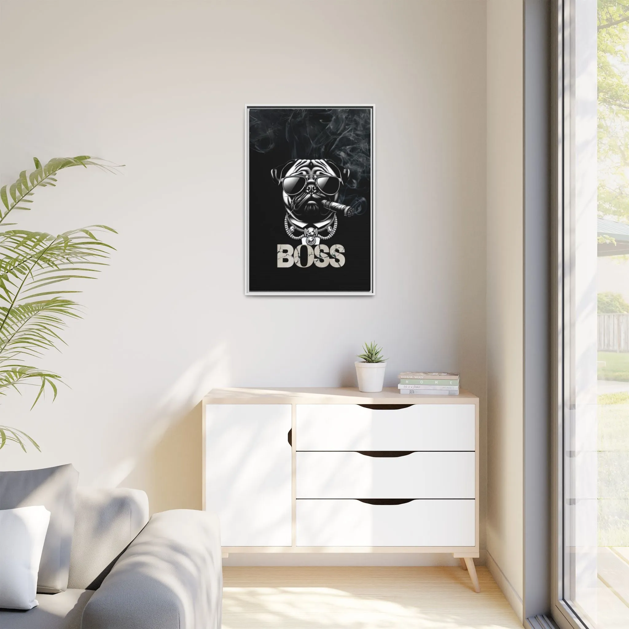 Boss Pug Canvas Wall Art Framed | Stylish Wall Decor