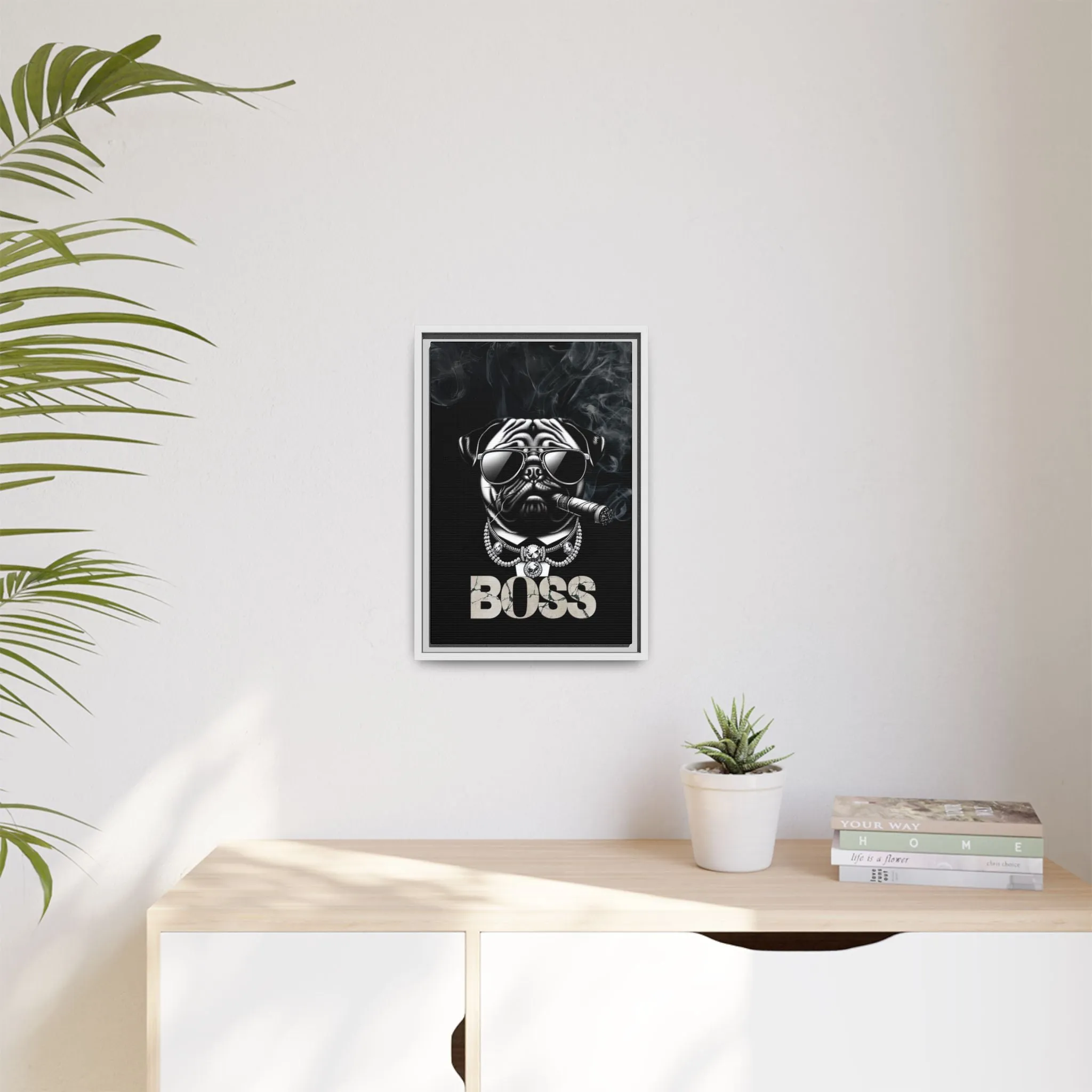 Boss Pug Canvas Wall Art Framed | Stylish Wall Decor