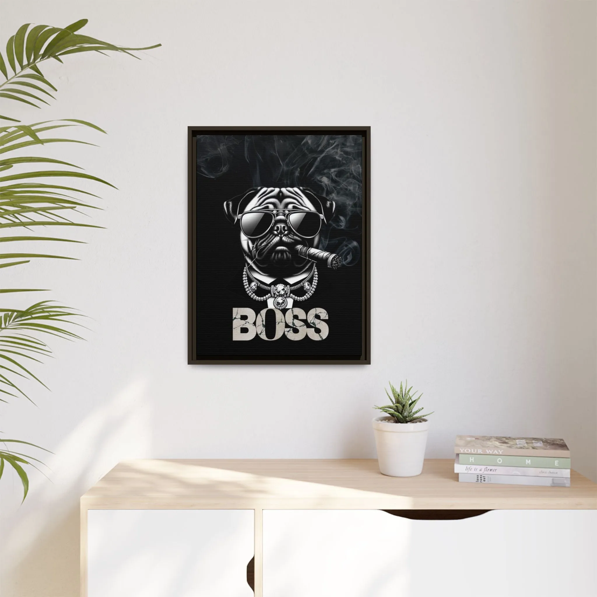 Boss Pug Canvas Wall Art Framed | Stylish Wall Decor