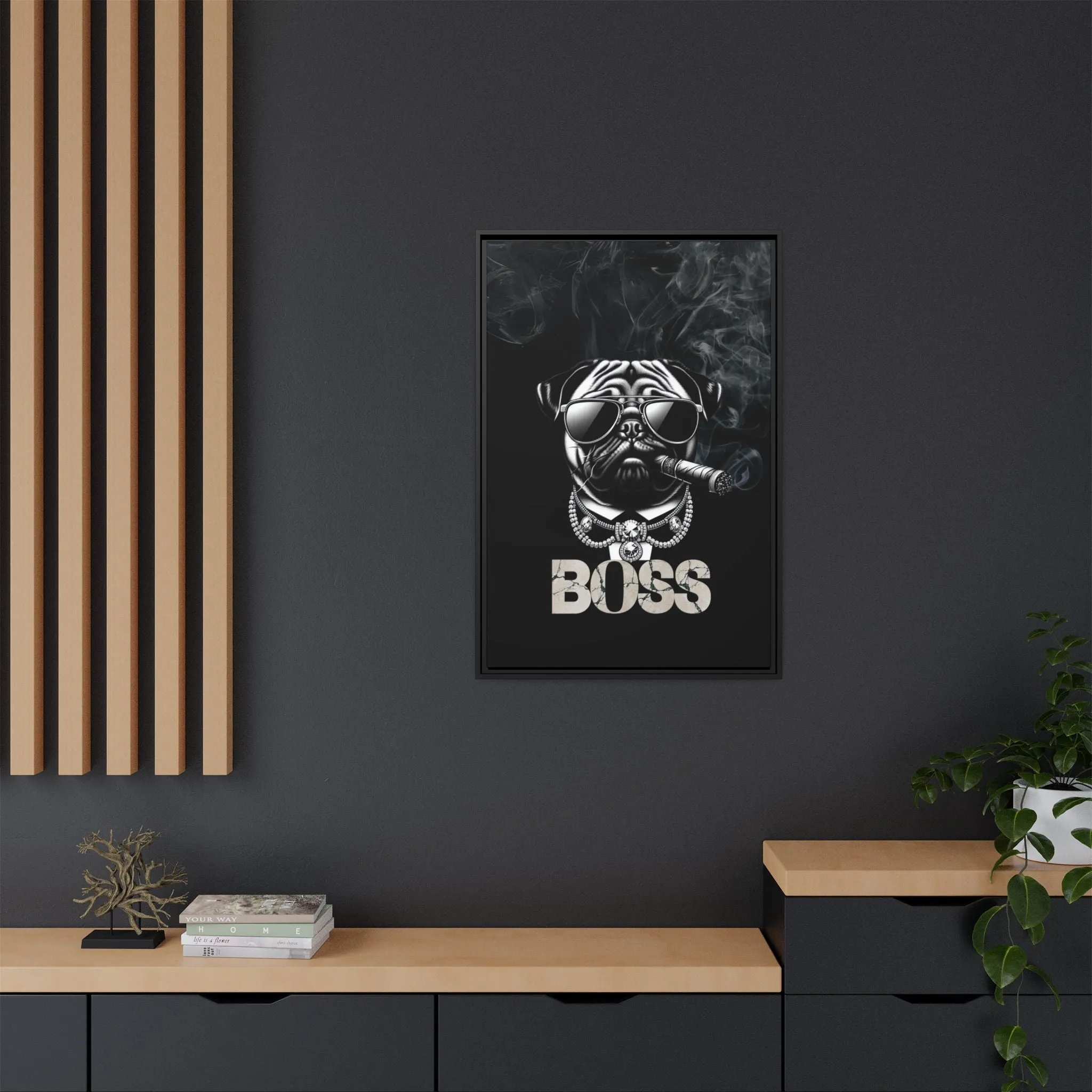 Boss Pug Canvas Wall Art Framed | Stylish Wall Decor