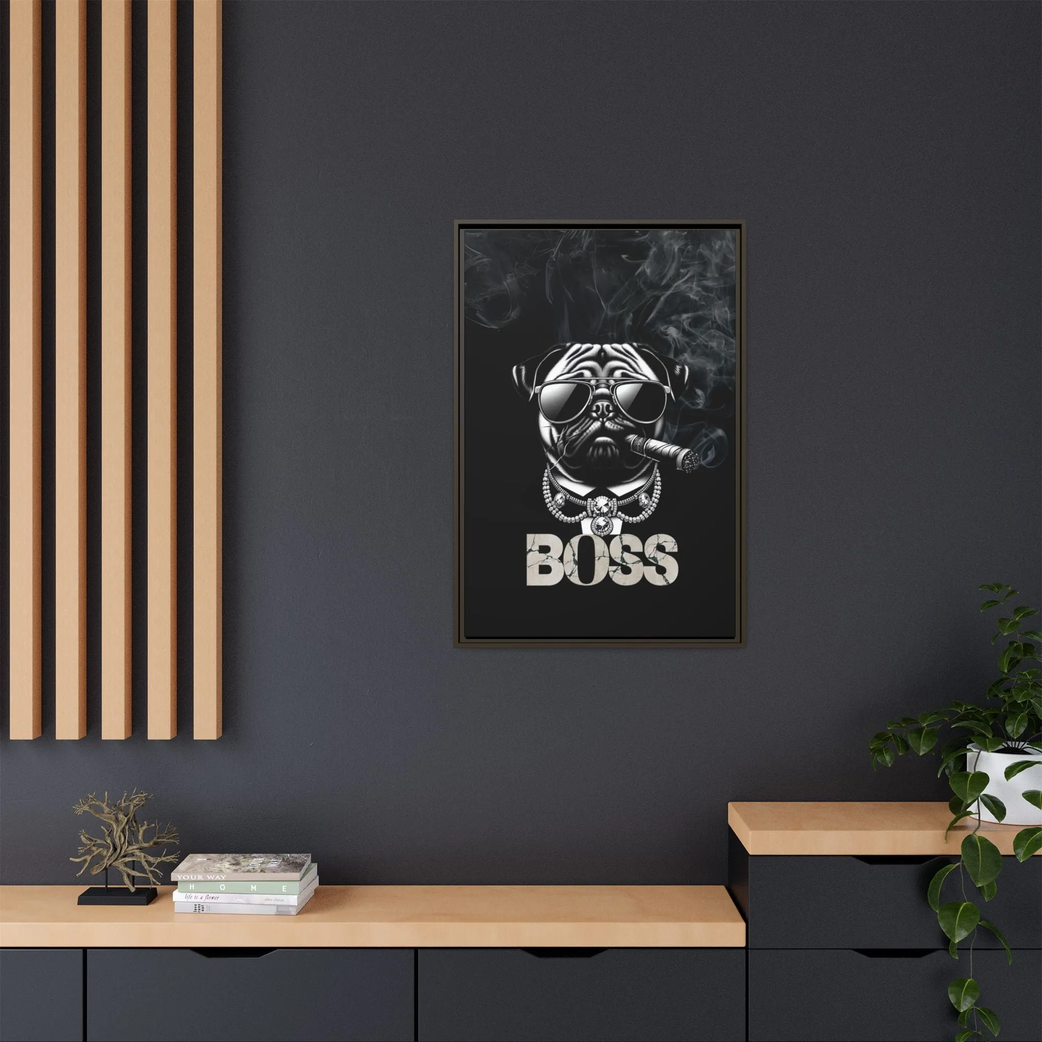 Boss Pug Canvas Wall Art Framed | Stylish Wall Decor