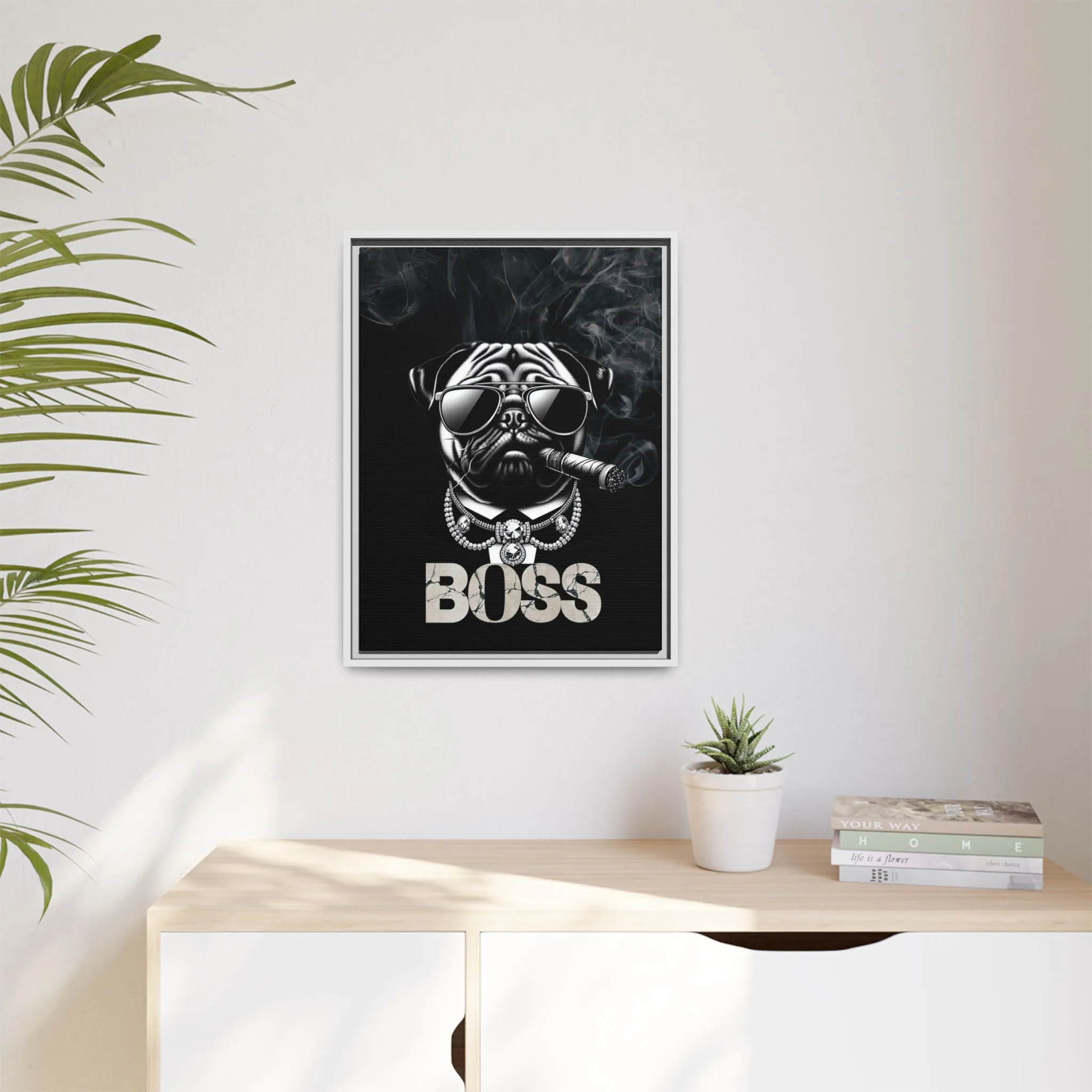 Boss Pug Canvas Wall Art Framed | Stylish Wall Decor
