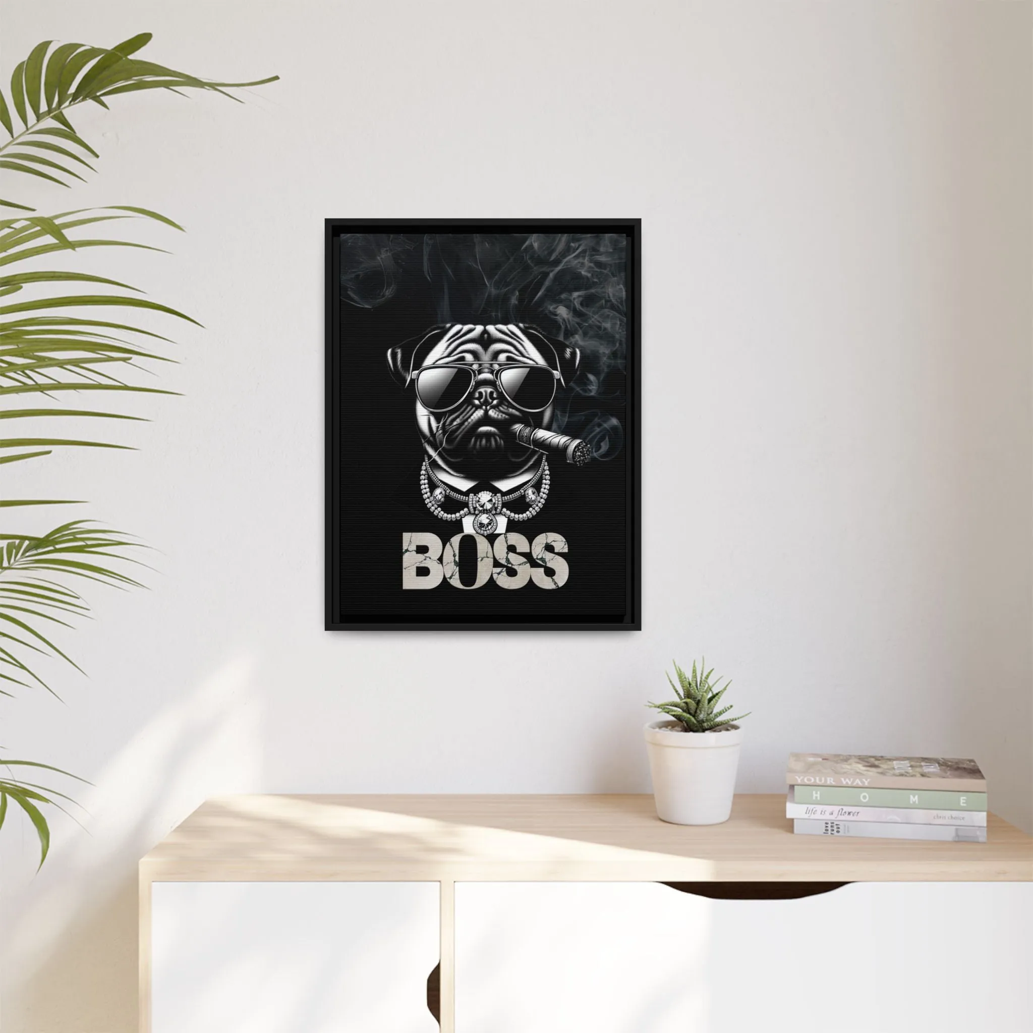 Boss Pug Canvas Wall Art Framed | Stylish Wall Decor