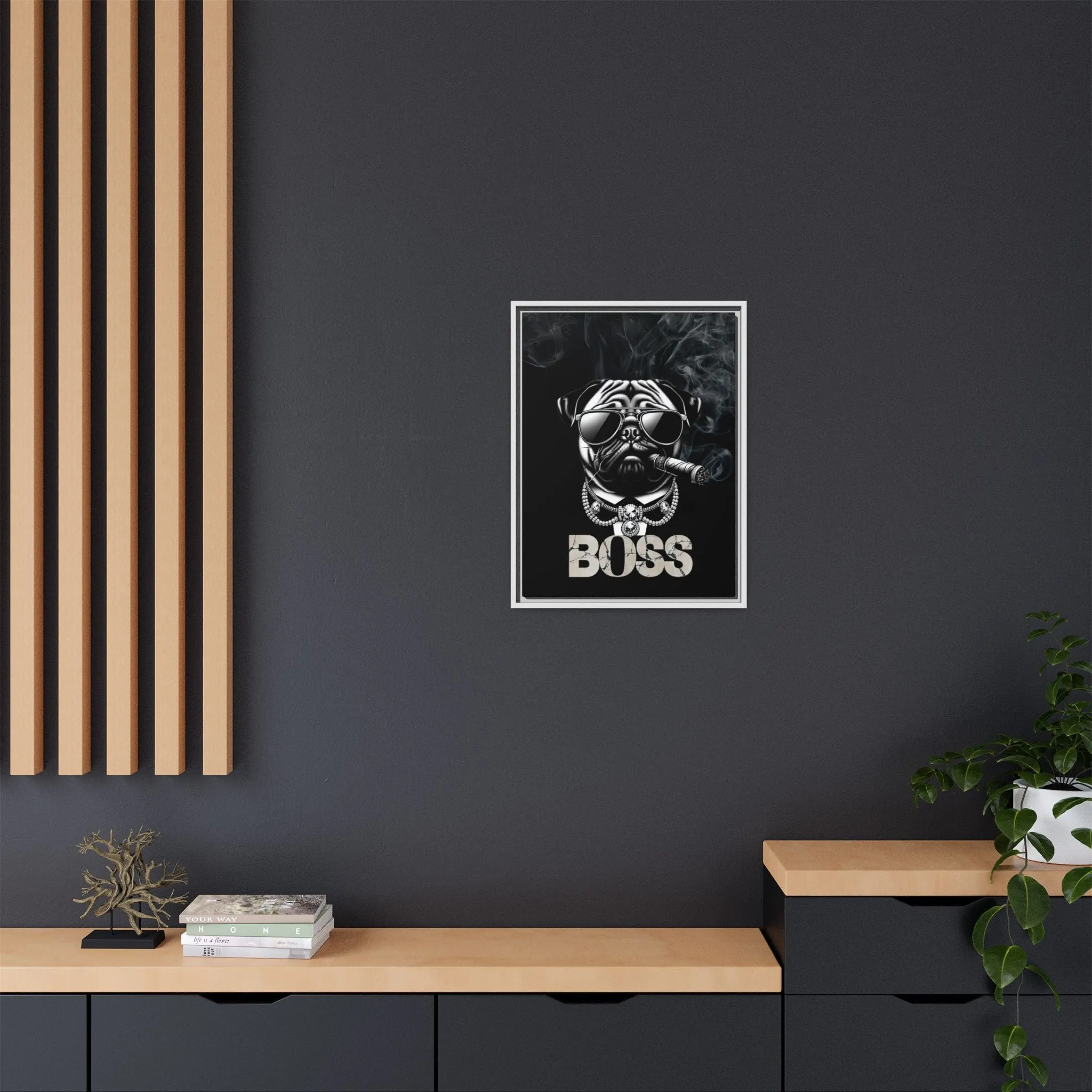 Boss Pug Canvas Wall Art Framed | Stylish Wall Decor
