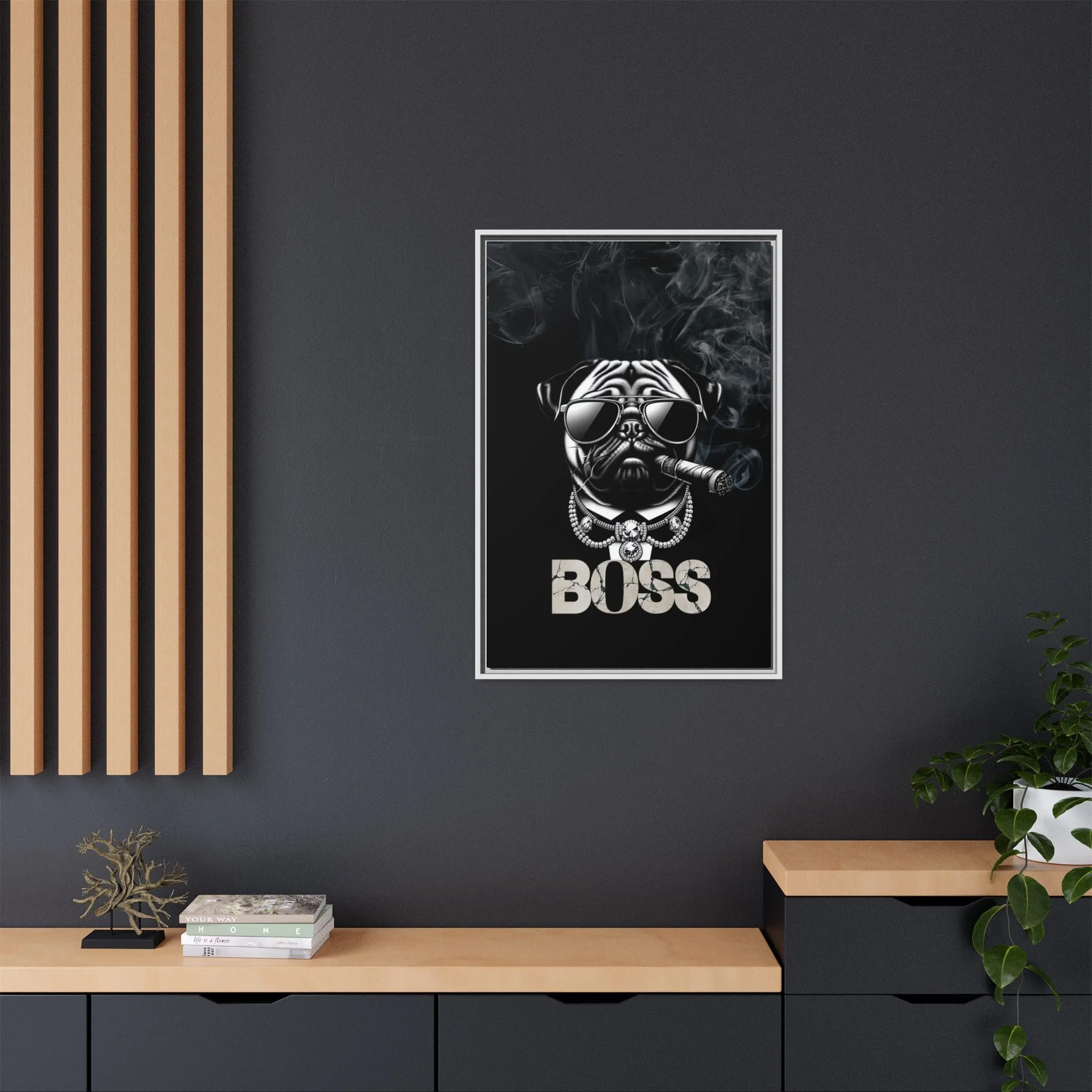 Boss Pug Canvas Wall Art Framed | Stylish Wall Decor