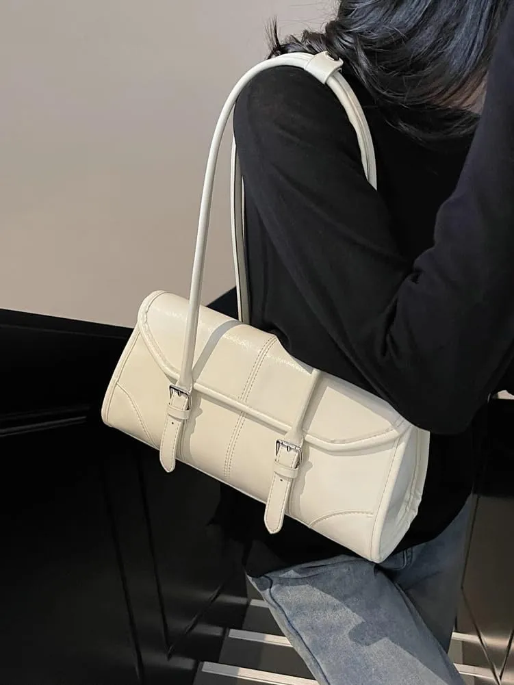 Boston Shoulder Bags for Women PU Leather Swing Bag Trendy Y2K Tote Handbag Top Handle Hobo Purse Bowling Bag Work Travel