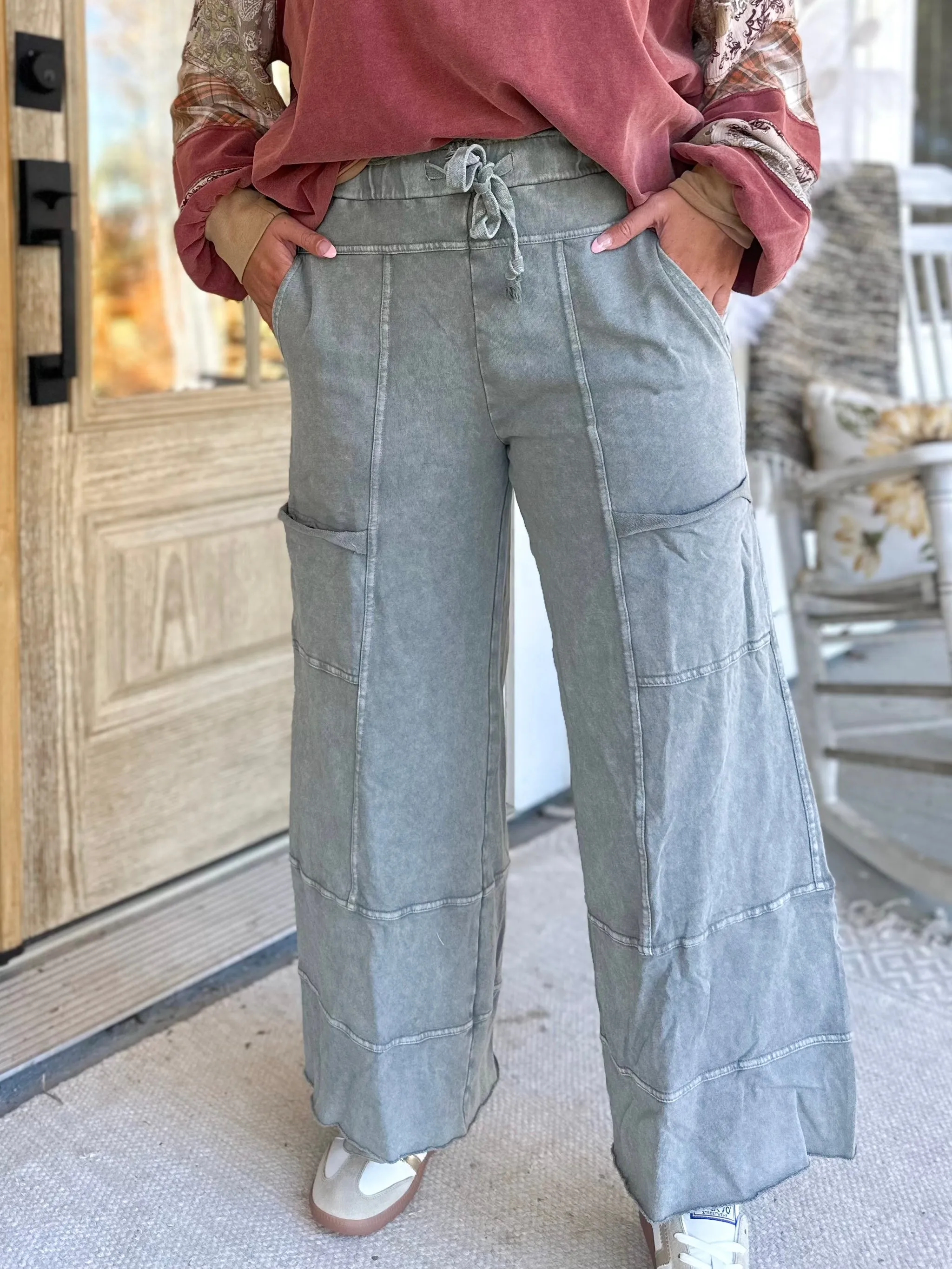 Bradley Mineral Washed Terry Knit Wide Leg Pants [S~3X]