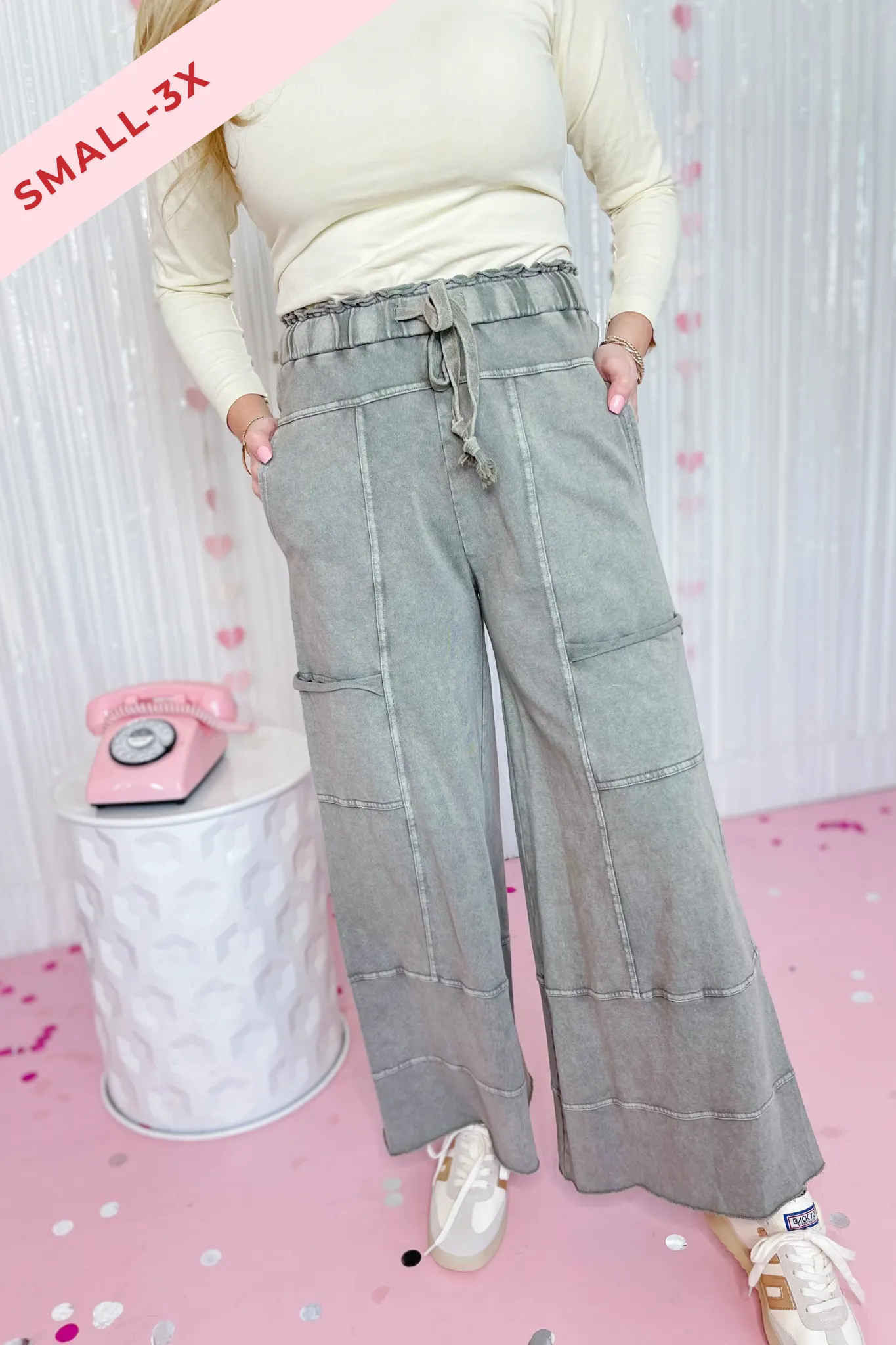 Bradley Mineral Washed Terry Knit Wide Leg Pants [S~3X]