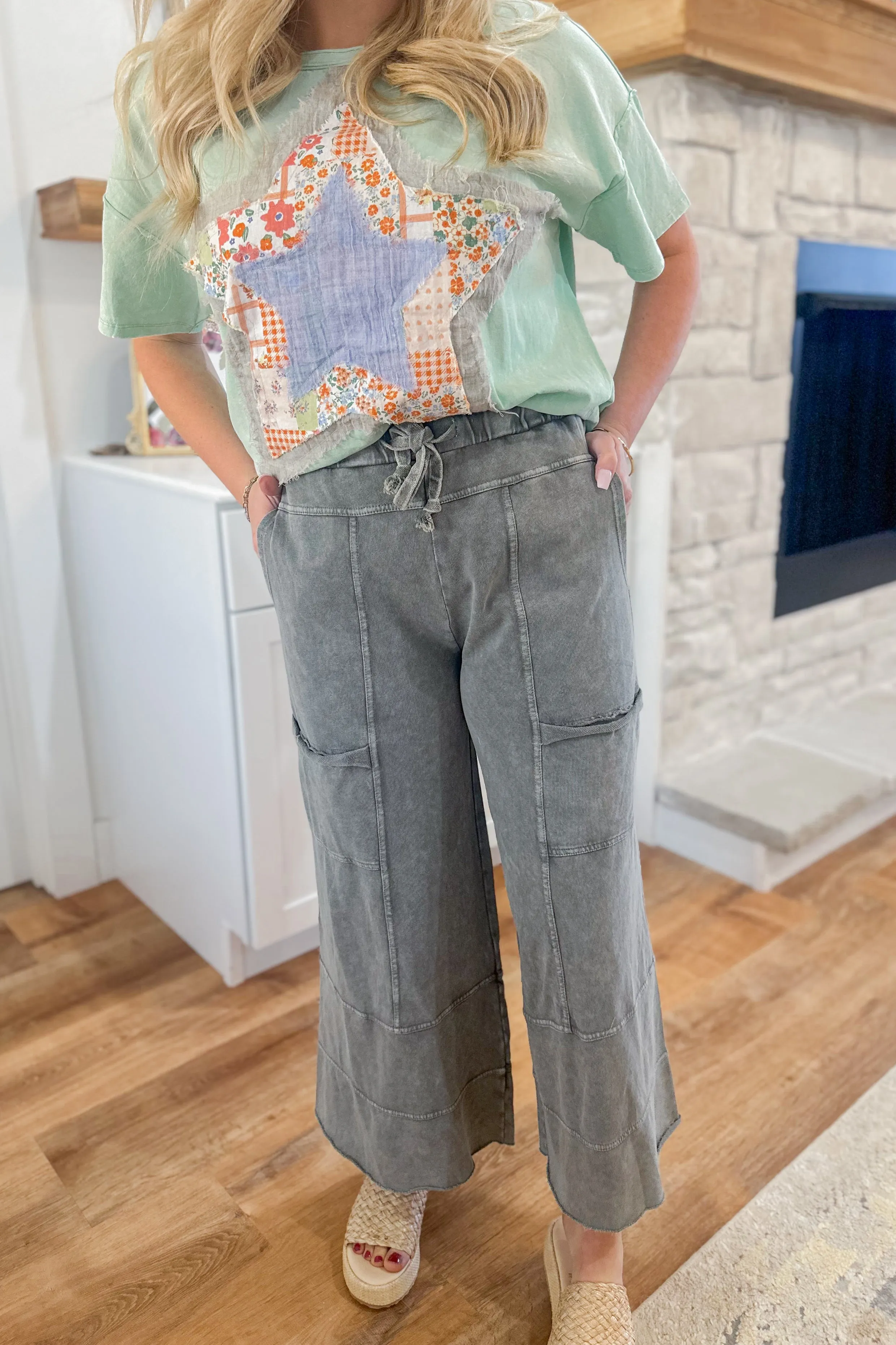 Bradley Mineral Washed Terry Knit Wide Leg Pants [S~3X]