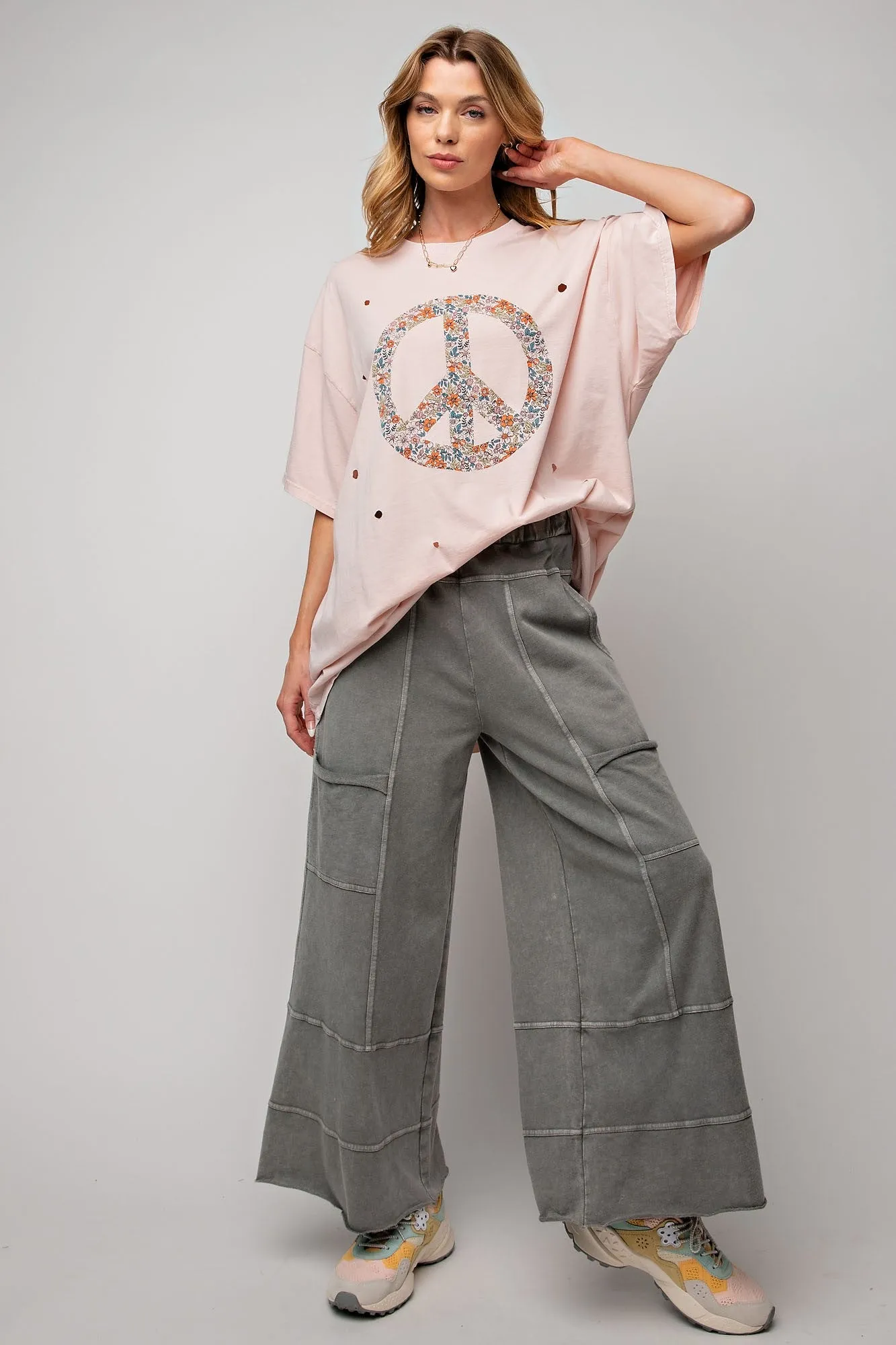 Bradley Mineral Washed Terry Knit Wide Leg Pants [S~3X]