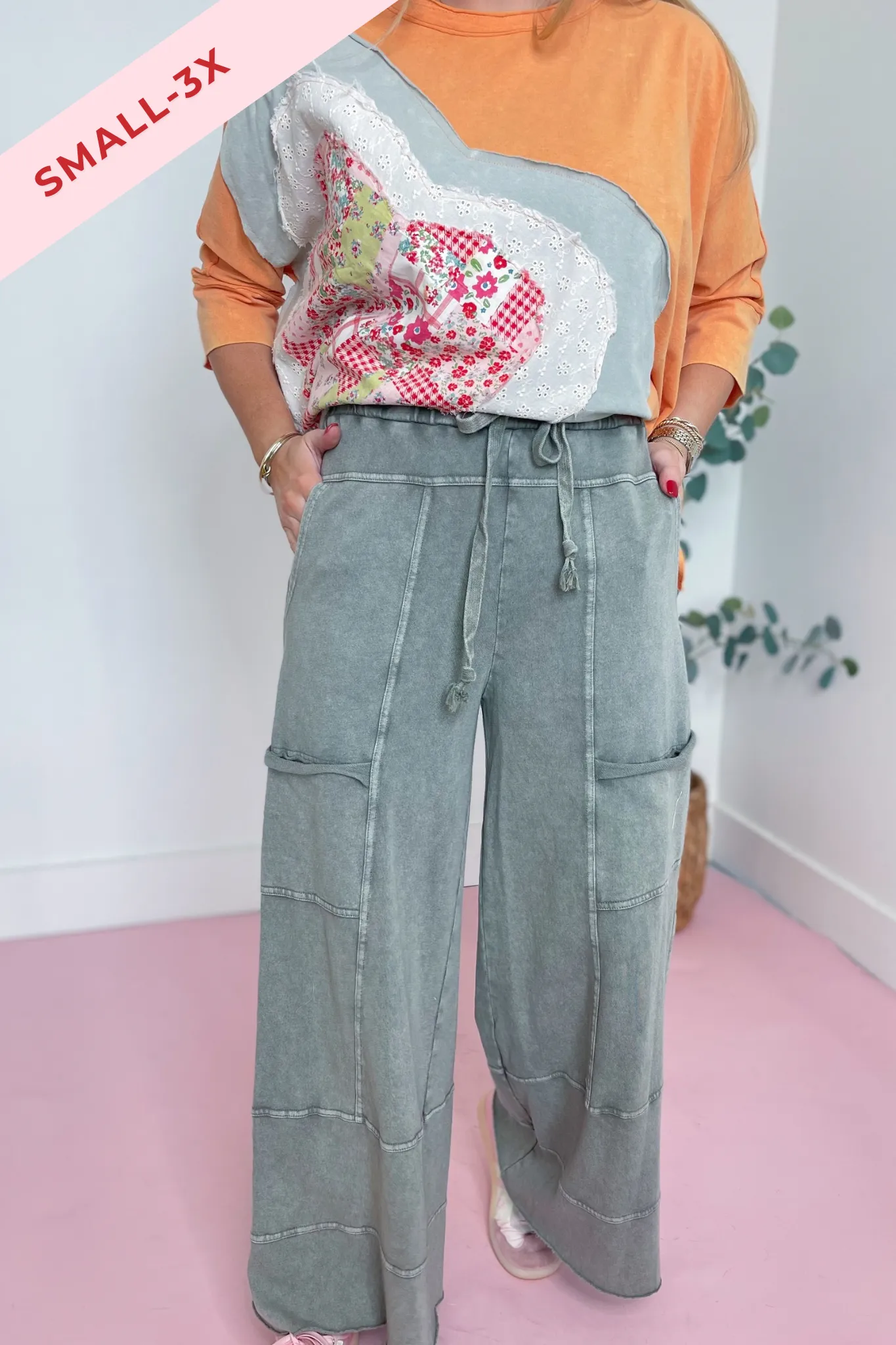 Bradley Mineral Washed Terry Knit Wide Leg Pants [S~3X]