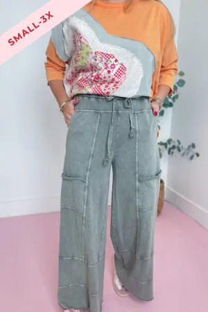 Bradley Mineral Washed Terry Knit Wide Leg Pants [S~3X]