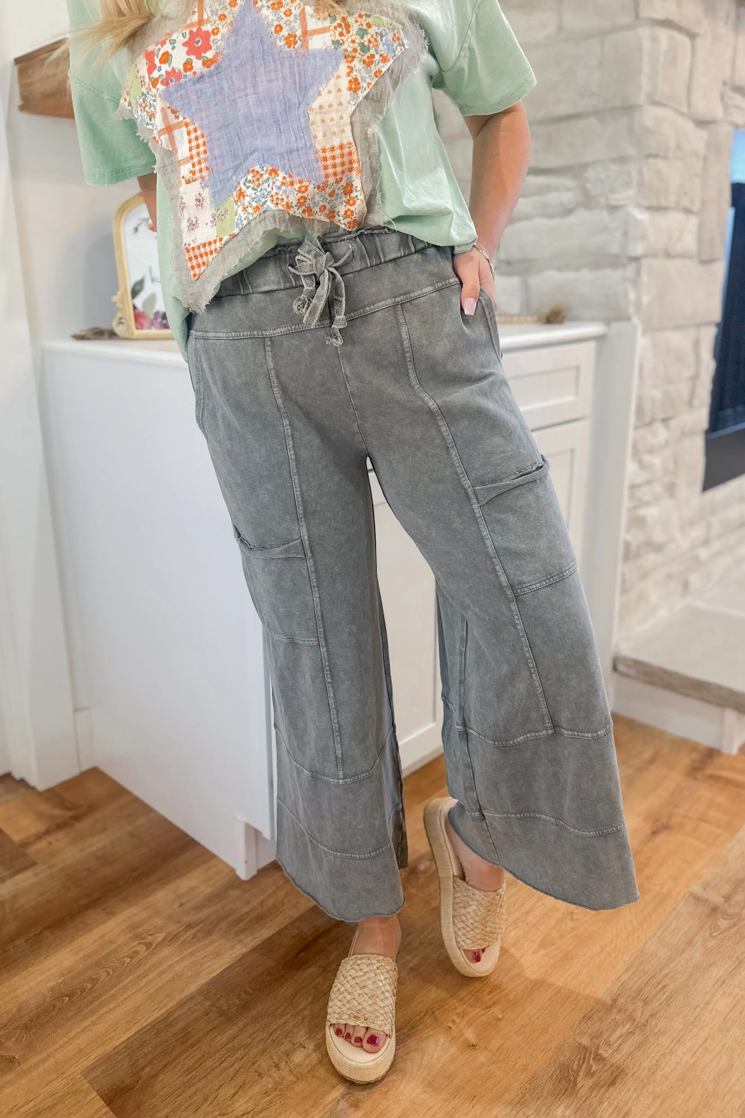Bradley Mineral Washed Terry Knit Wide Leg Pants [S~3X]