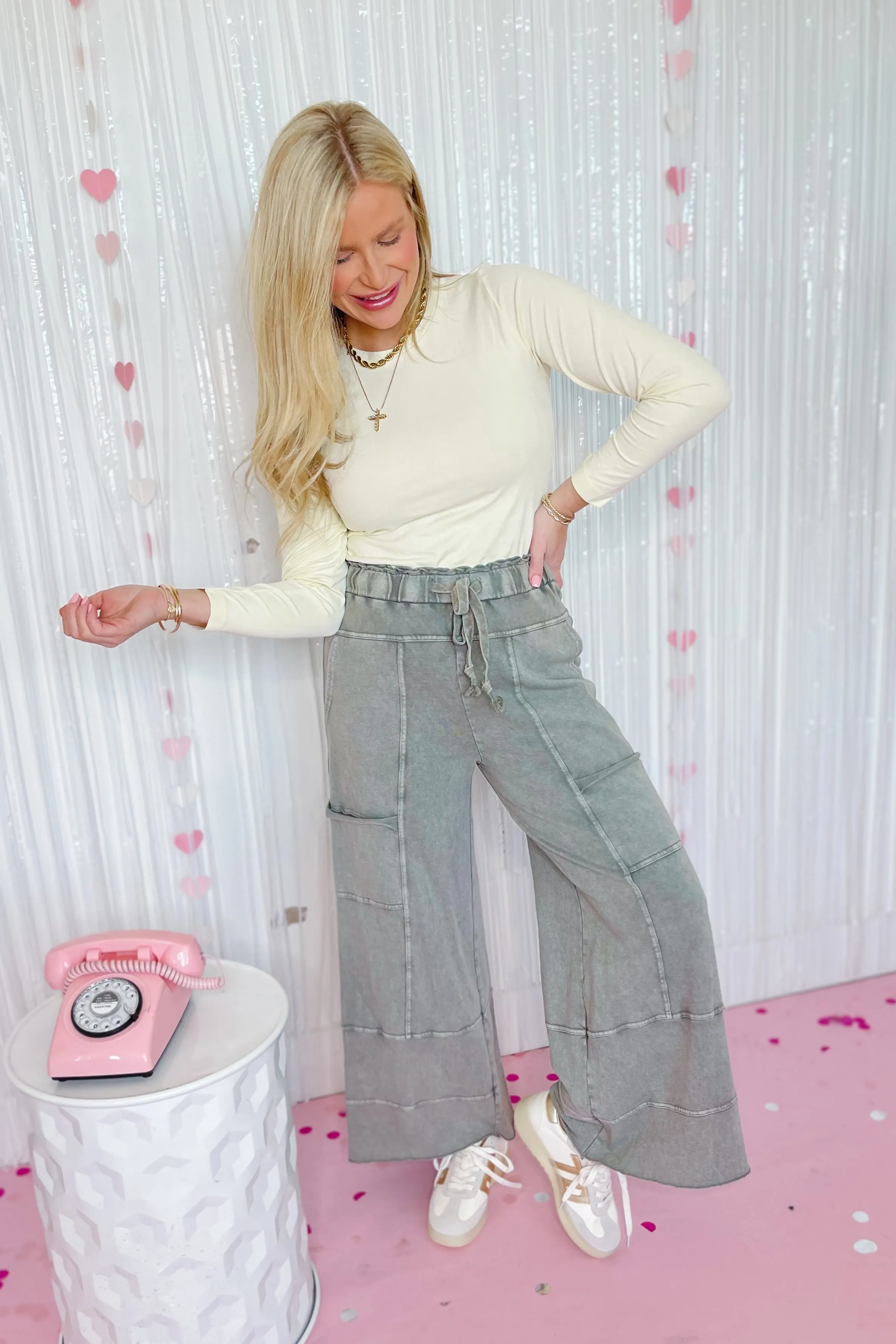 Bradley Mineral Washed Terry Knit Wide Leg Pants [S~3X]