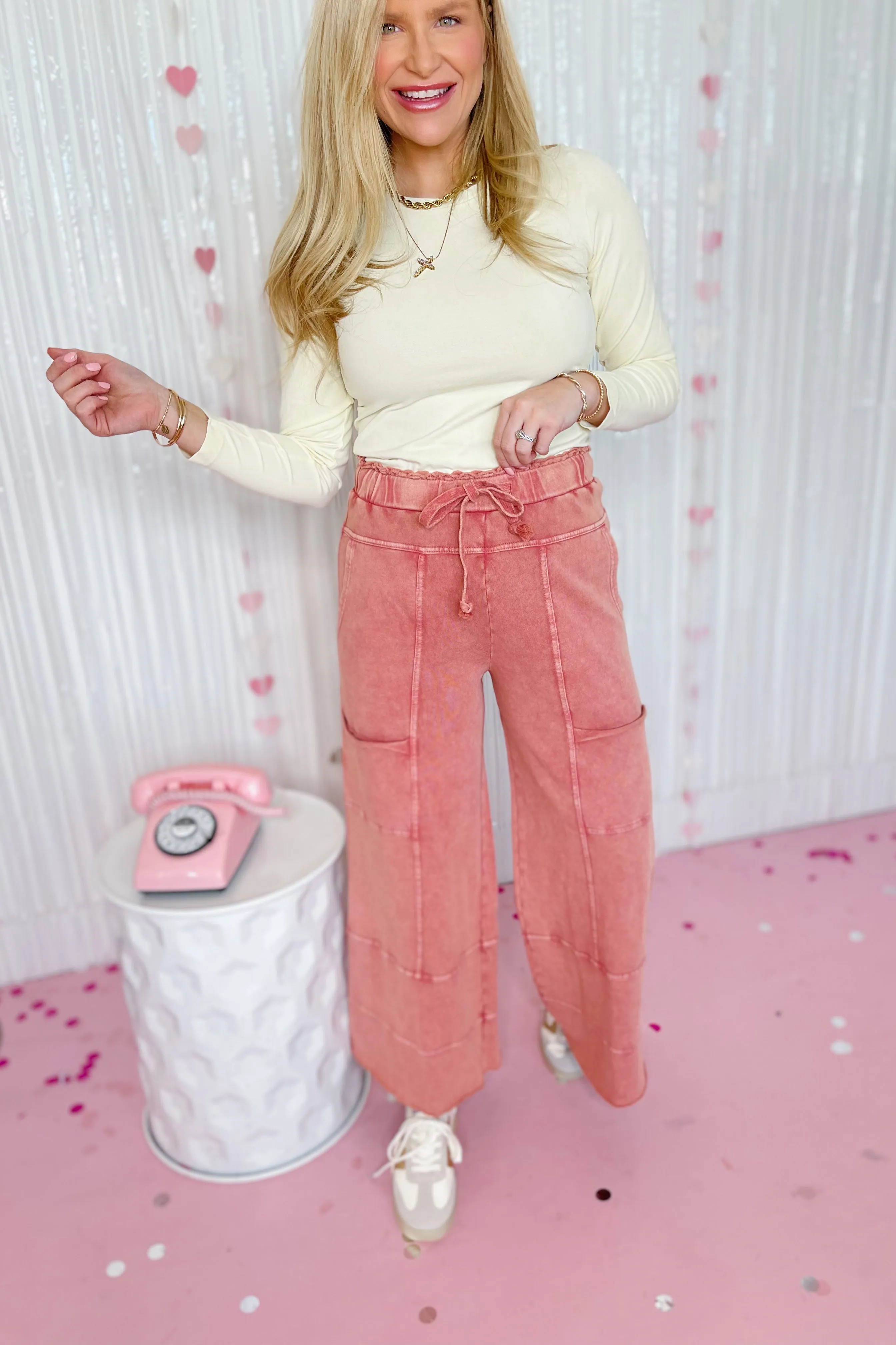 Bradley Mineral Washed Terry Knit Wide Leg Pants