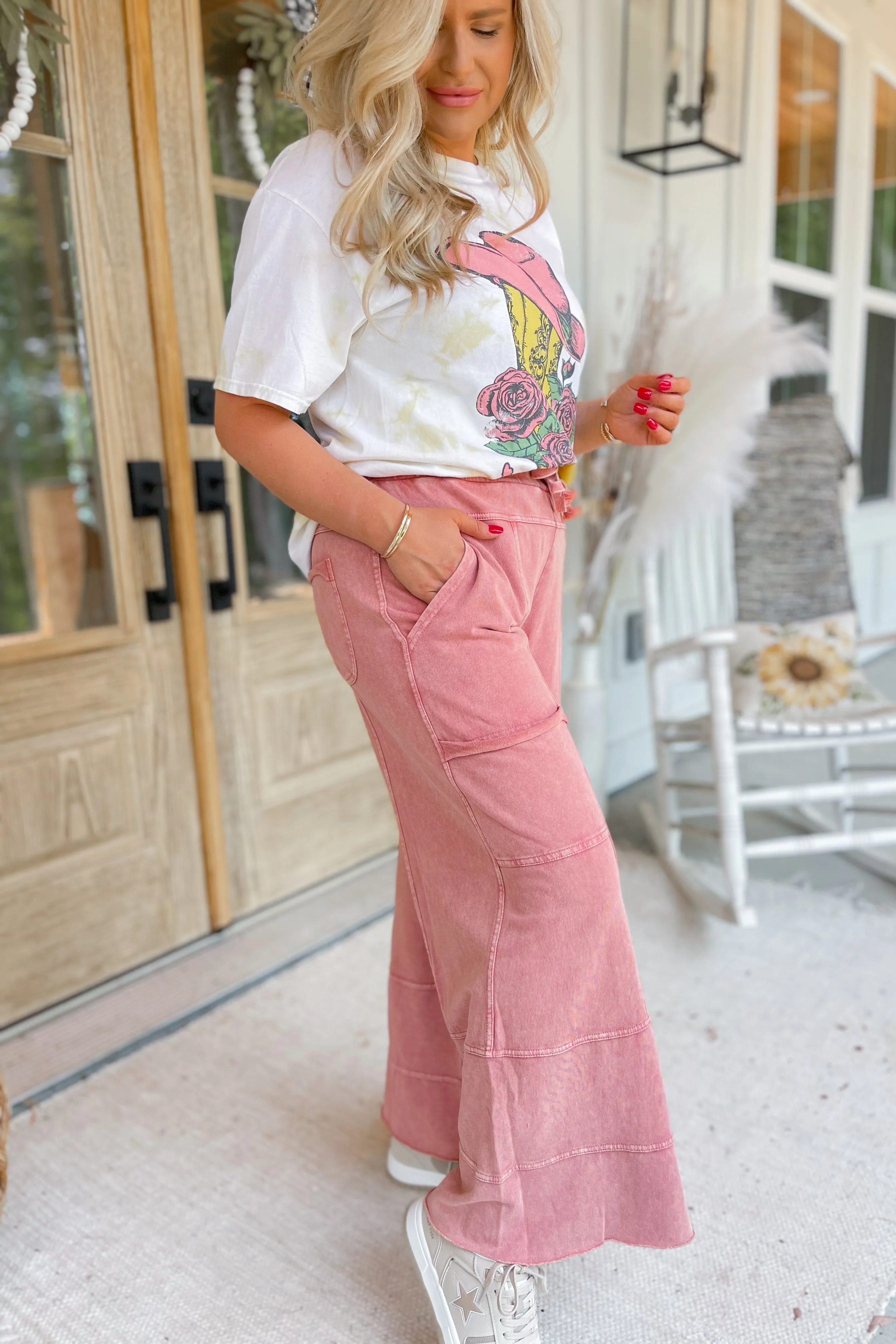 Bradley Mineral Washed Terry Knit Wide Leg Pants