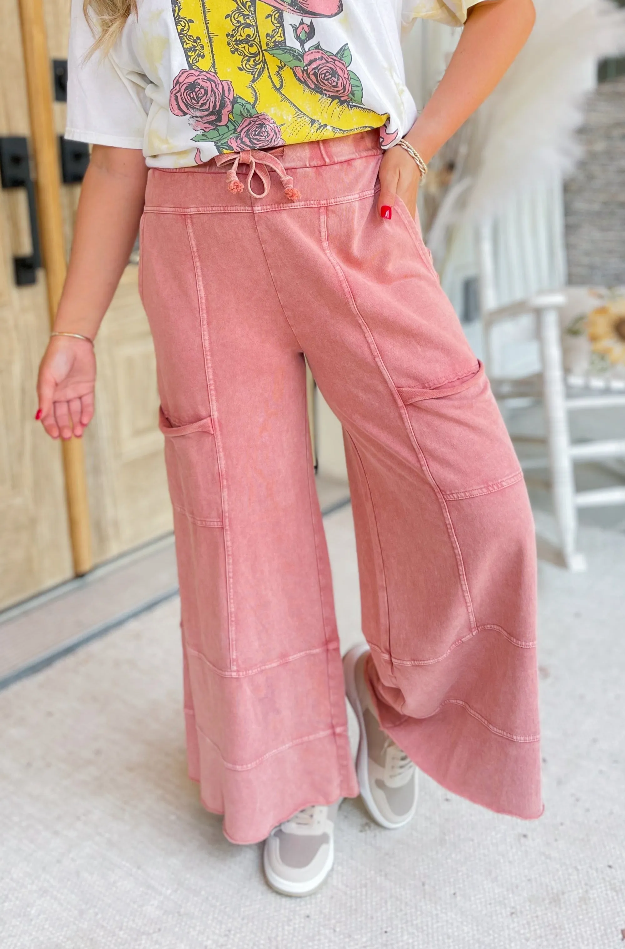 Bradley Mineral Washed Terry Knit Wide Leg Pants