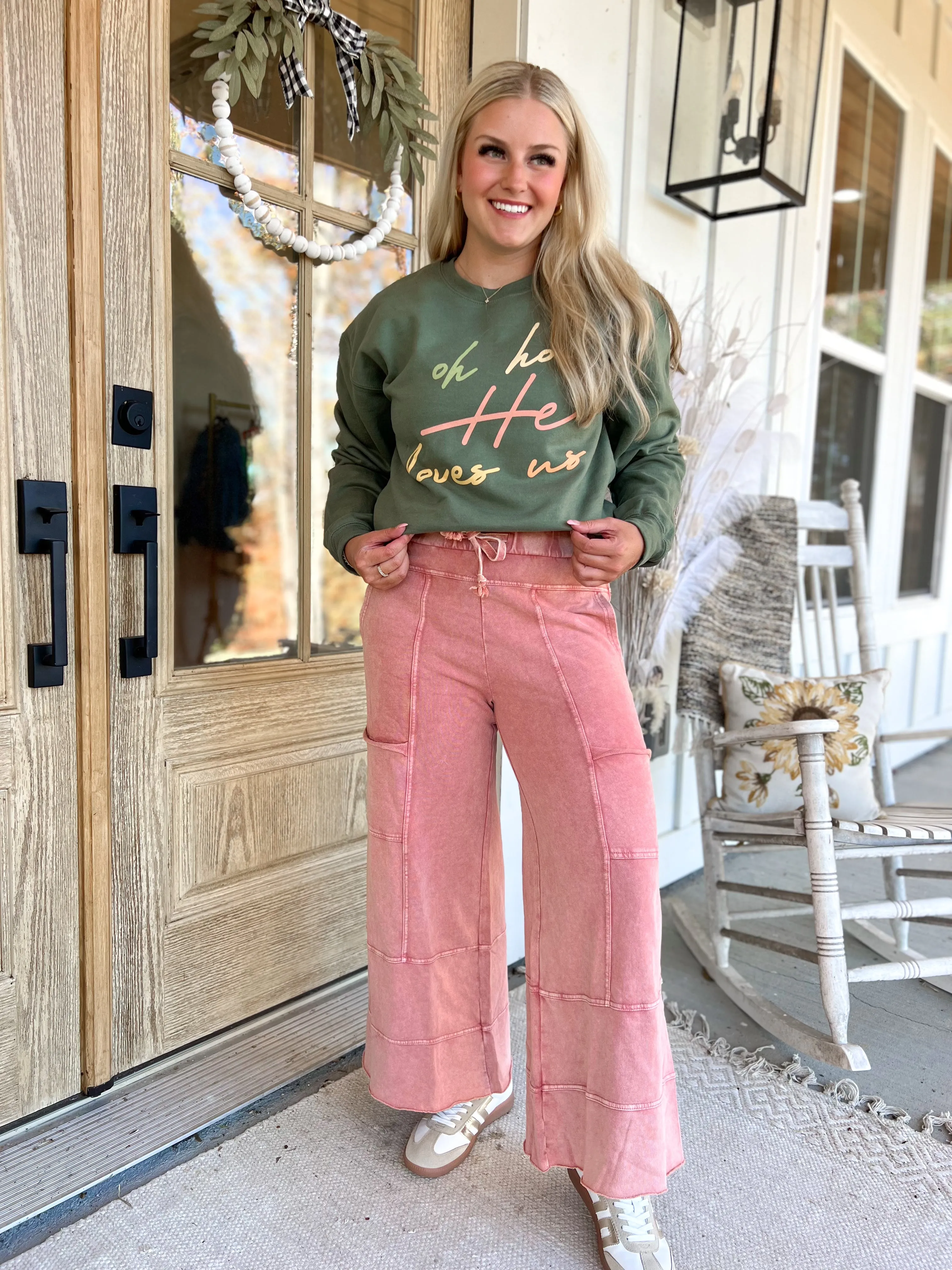 Bradley Mineral Washed Terry Knit Wide Leg Pants