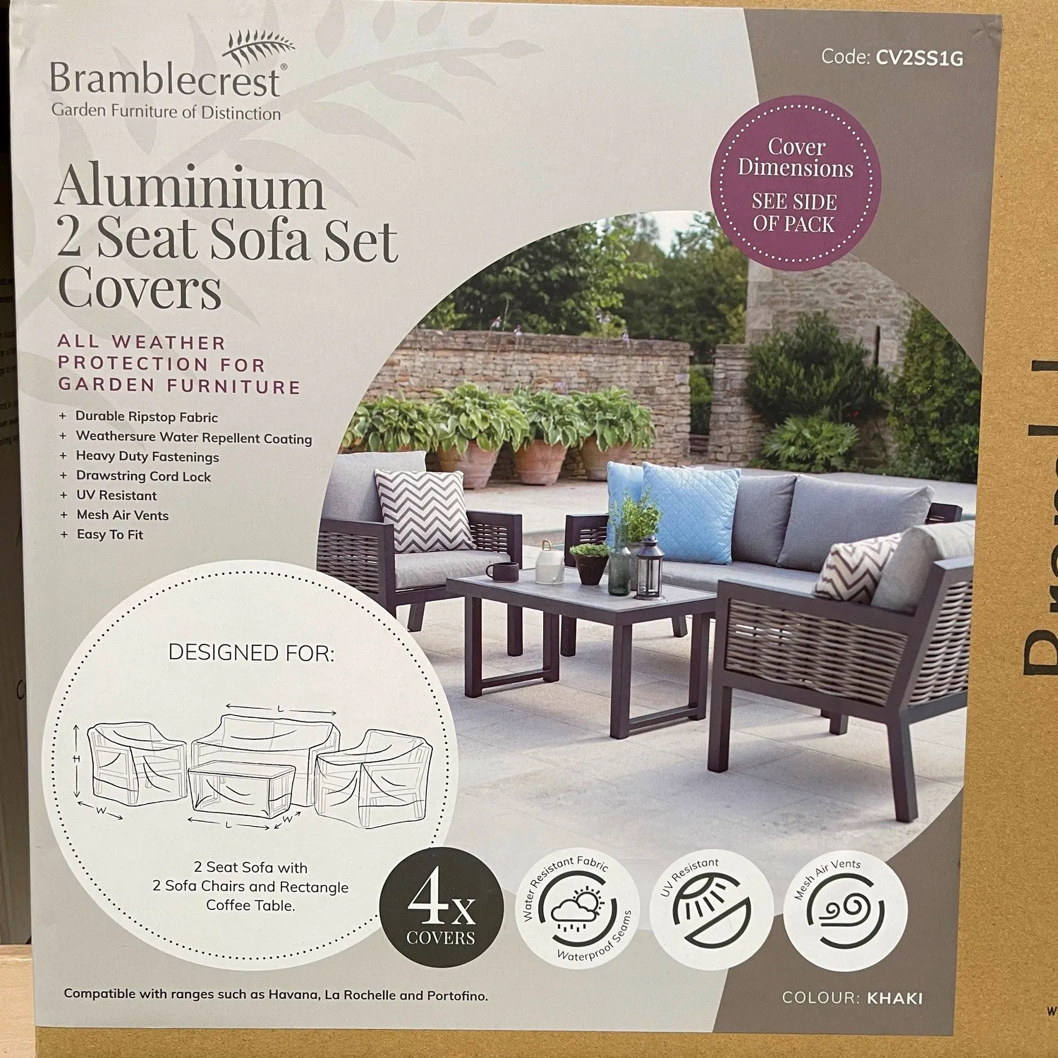 Bramblecrest Covers 2 Seat Aluminum Sofa Set with Armchairs - CV2SS1G