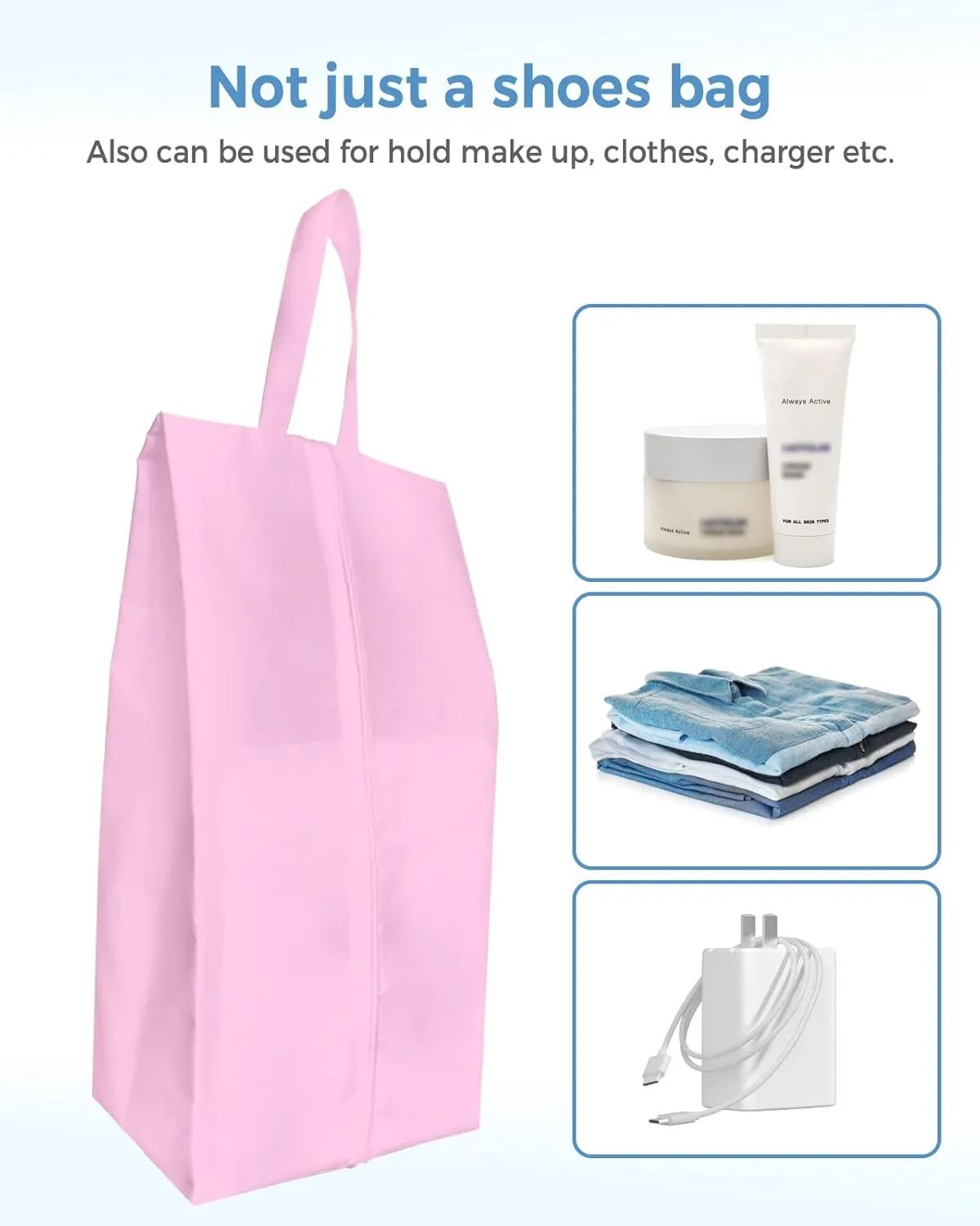 Breast Cancer Awareness Month Shoe Bags for Travel Gym Golf, Waterproof Shoe Bag with Zipper Closure, Pink Floral Botanical String Large Shoe Organizer Packing Bags Shoe Pouch for Women Men 17.7"x9.8"