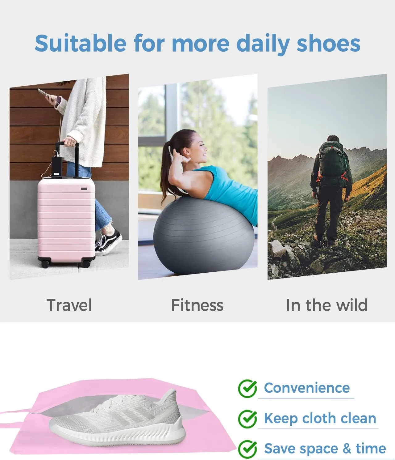 Breast Cancer Awareness Month Shoe Bags for Travel Gym Golf, Waterproof Shoe Bag with Zipper Closure, Pink Floral Botanical String Large Shoe Organizer Packing Bags Shoe Pouch for Women Men 17.7"x9.8"