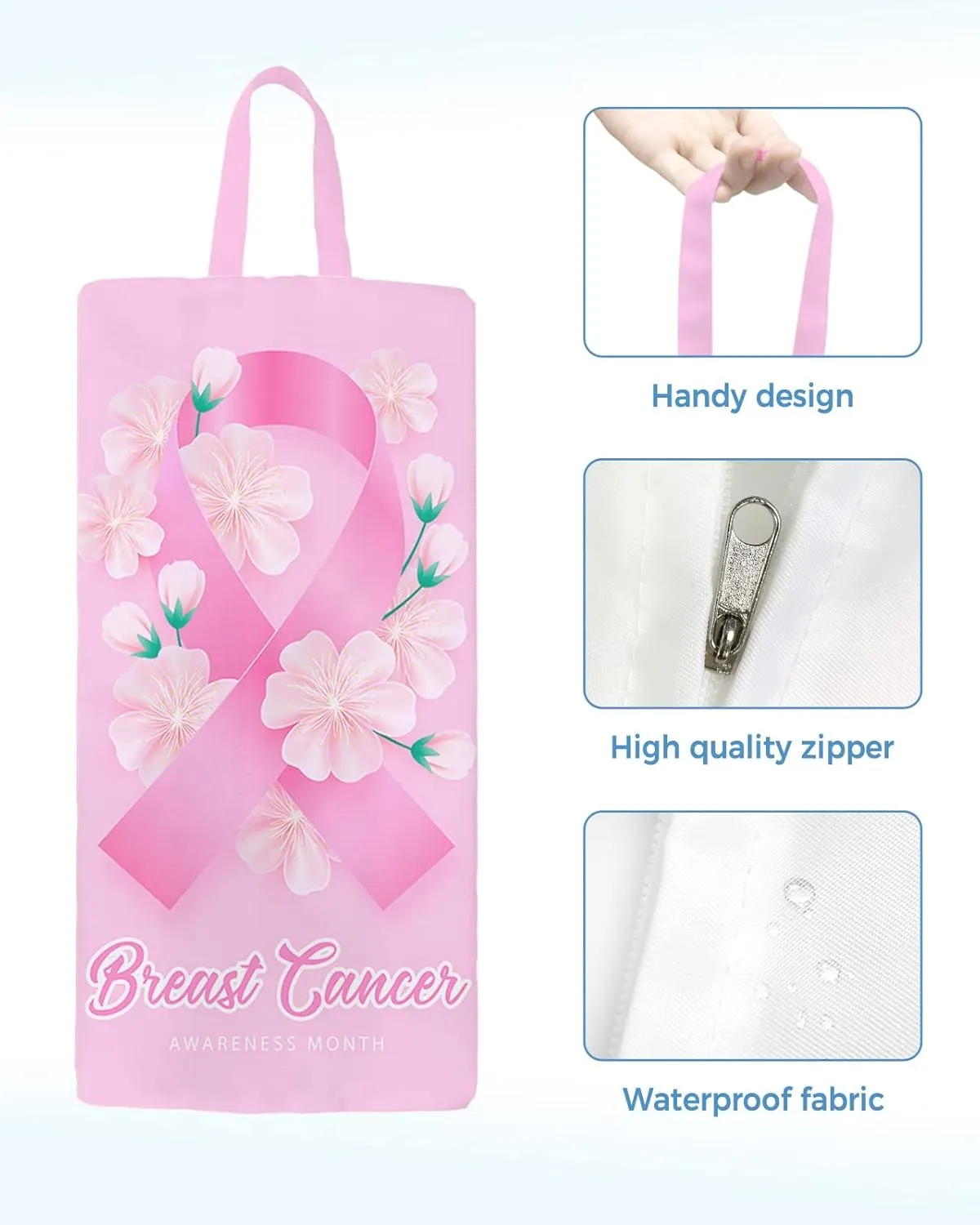 Breast Cancer Awareness Month Shoe Bags for Travel Gym Golf, Waterproof Shoe Bag with Zipper Closure, Pink Floral Botanical String Large Shoe Organizer Packing Bags Shoe Pouch for Women Men 17.7"x9.8"