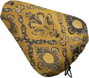 Brocade Pattern in Yellow and Gray Bike Seat Cover Water-Repellent Exercise Bike Seat Cushion Bicycle Saddle Cover with Drawstring Rain Snow Dust Covers for City Mountain Road Biking