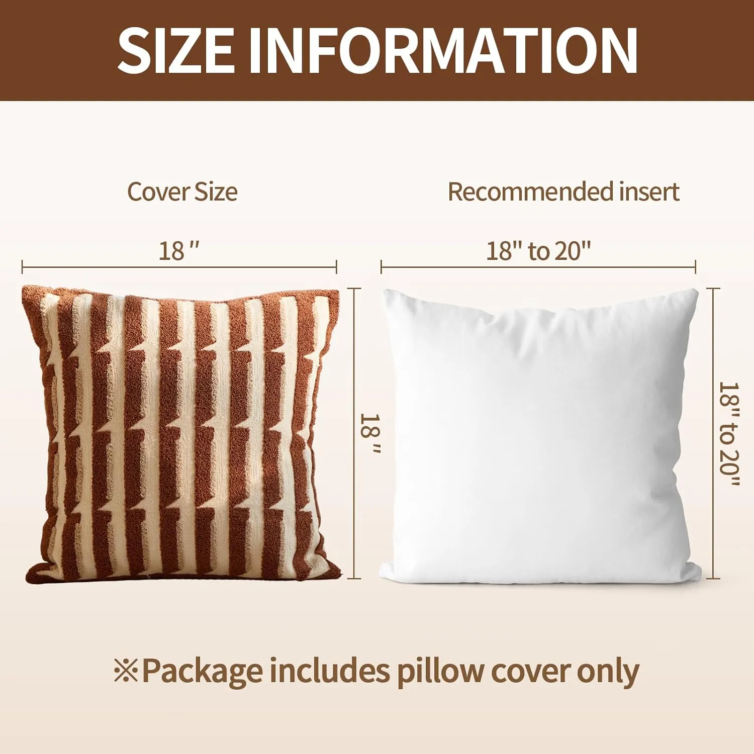 Brown Cream Chunky Village Bohu Throw Pillow Covers，Chic Strip Geometric Decorative Aesthetic Pillowcases，Woven Modern Sham for Couch Bed Sofa Bedroom ，18x18 Inches, 1PCS