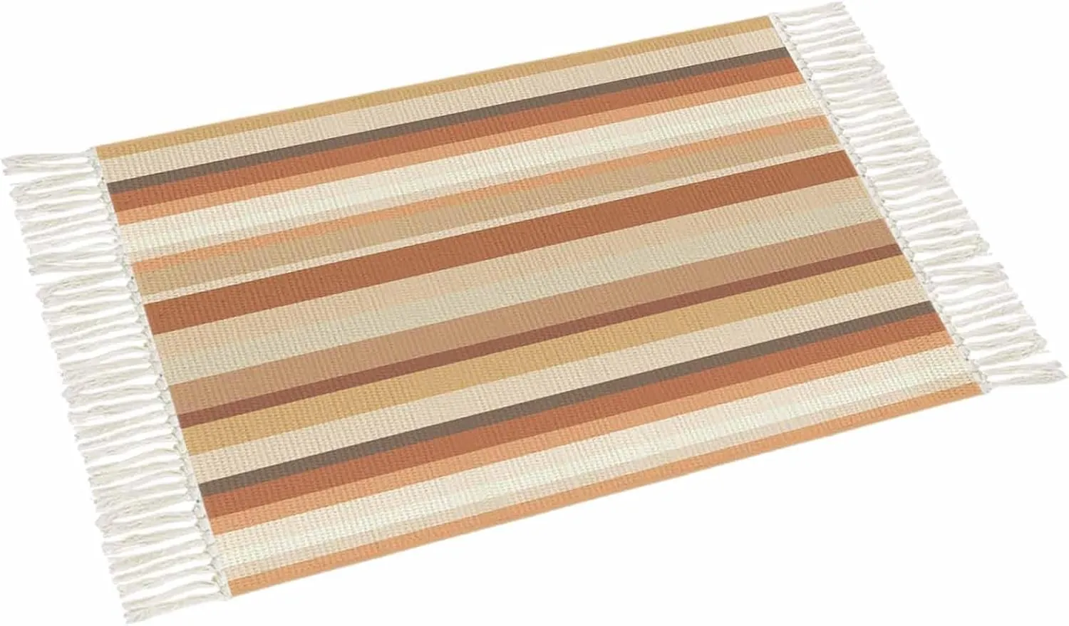 Brown Orange Large Runner Rug 4X6 Ft Living Room Area Rug, Washable Woven Throw Carpet with Tassel, Farmhouse Abstract Ombre Striped Texture Non-Shedding Bedroom Office Carpets