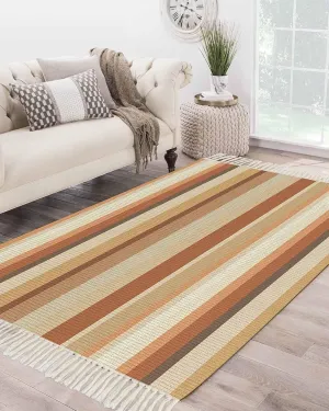 Brown Orange Large Runner Rug 4X6 Ft Living Room Area Rug, Washable Woven Throw Carpet with Tassel, Farmhouse Abstract Ombre Striped Texture Non-Shedding Bedroom Office Carpets