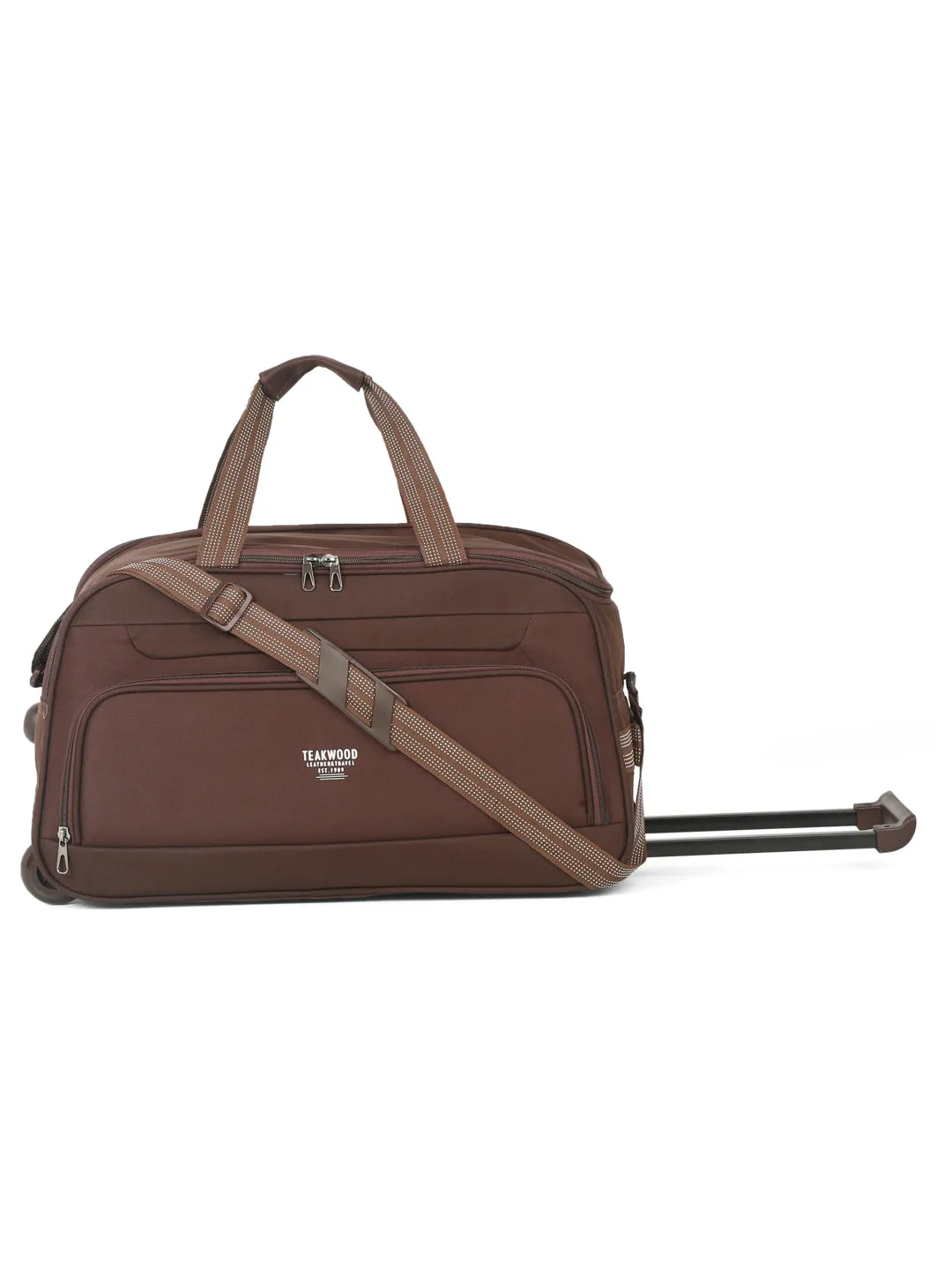 Brown Printed Large Duffel Trolley Bag