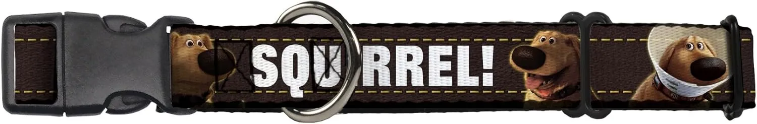Buckle-Down Martingale Dog Collar - Dug 3-Poses/SQUIRREL! Brown/Yellow/White - 1" Wide - Fits 11-17" Neck Size - Medium