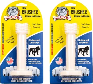 Bullibone Brusher: Dog Teeth Cleaning Brushing Toothbrush Stick - Long Lasting Nylon Peppermint Dog Dental Chew Toy for Oral Care and Dental Health, for Large and Medium Dogs