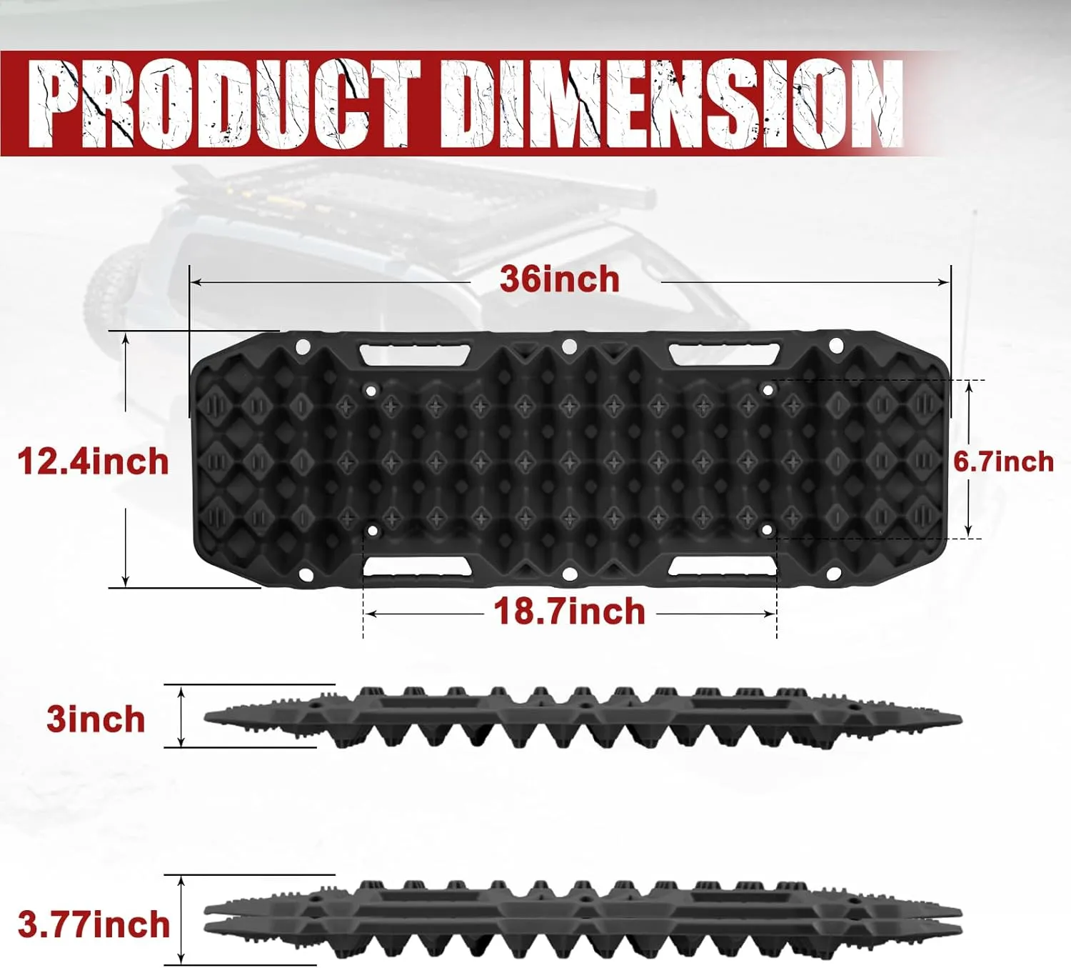 BUNKER INDUST Off-Road Traction Boards, Pair Recovery Tracks Traction Mat for Jeep Mud, Sand, Snow Traction Pads-Black Emergency Tire Traction Device