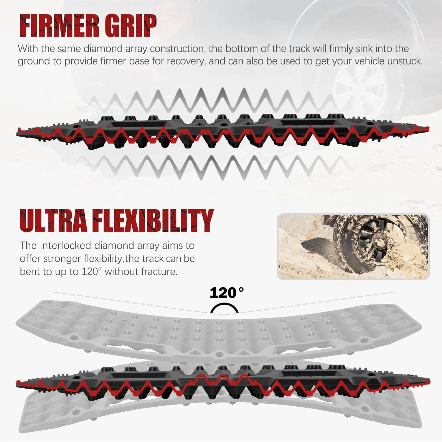 BUNKER INDUST Off-Road Traction Boards, Pair Recovery Tracks Traction Mat for Jeep Mud, Sand, Snow Traction Pads-Black Emergency Tire Traction Device